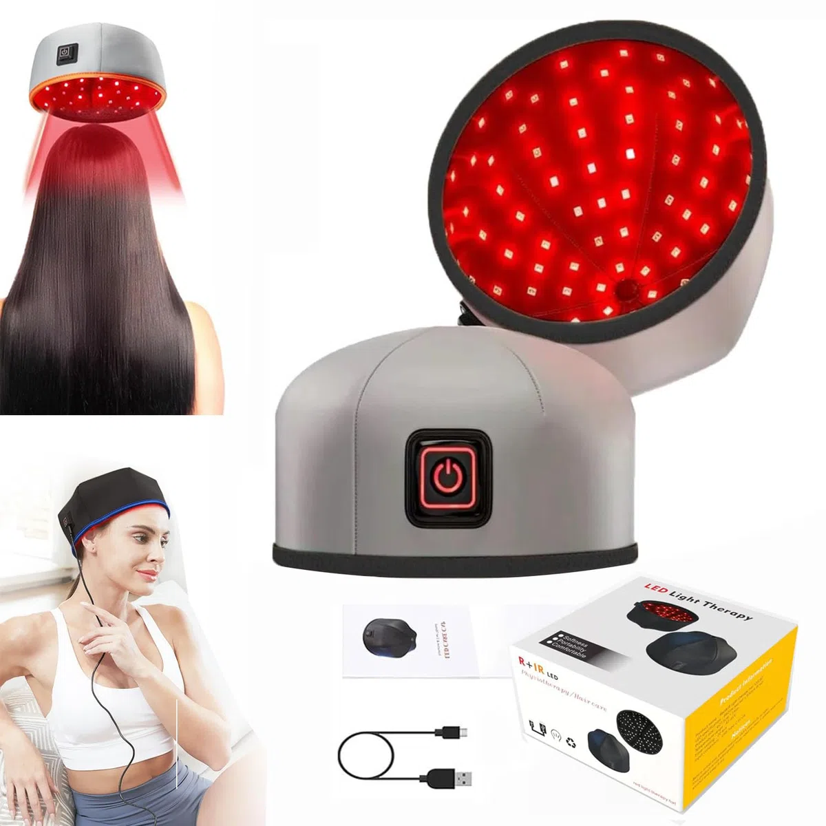 Sistema De Crecimiento Del Cabello Terapia De Luz Roja Tratamiento De Pérdida De Cabello Gorra De Cuidado Del Cabello,Terapia de luz infrarroja for Adelgazar el Cabello. (plata)
