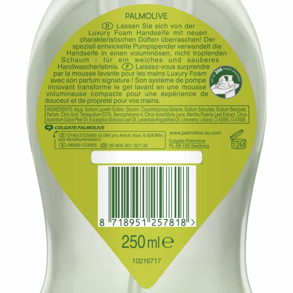 Palmolive jabón de mano espuma lima 6x250 ml