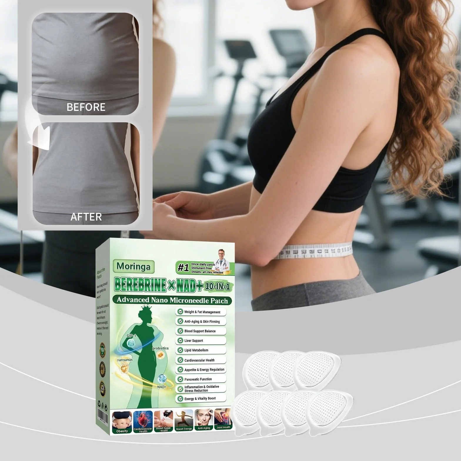 10 Cajas Moringa x Berberine Patch 10 en 1,Parche Avanzado de Nano Microagujas,Parche de Metabalance Profesional,Ingredientes Naturales,Fácil de Aplicar, para Hombres y Mujeres (8 Cajas)