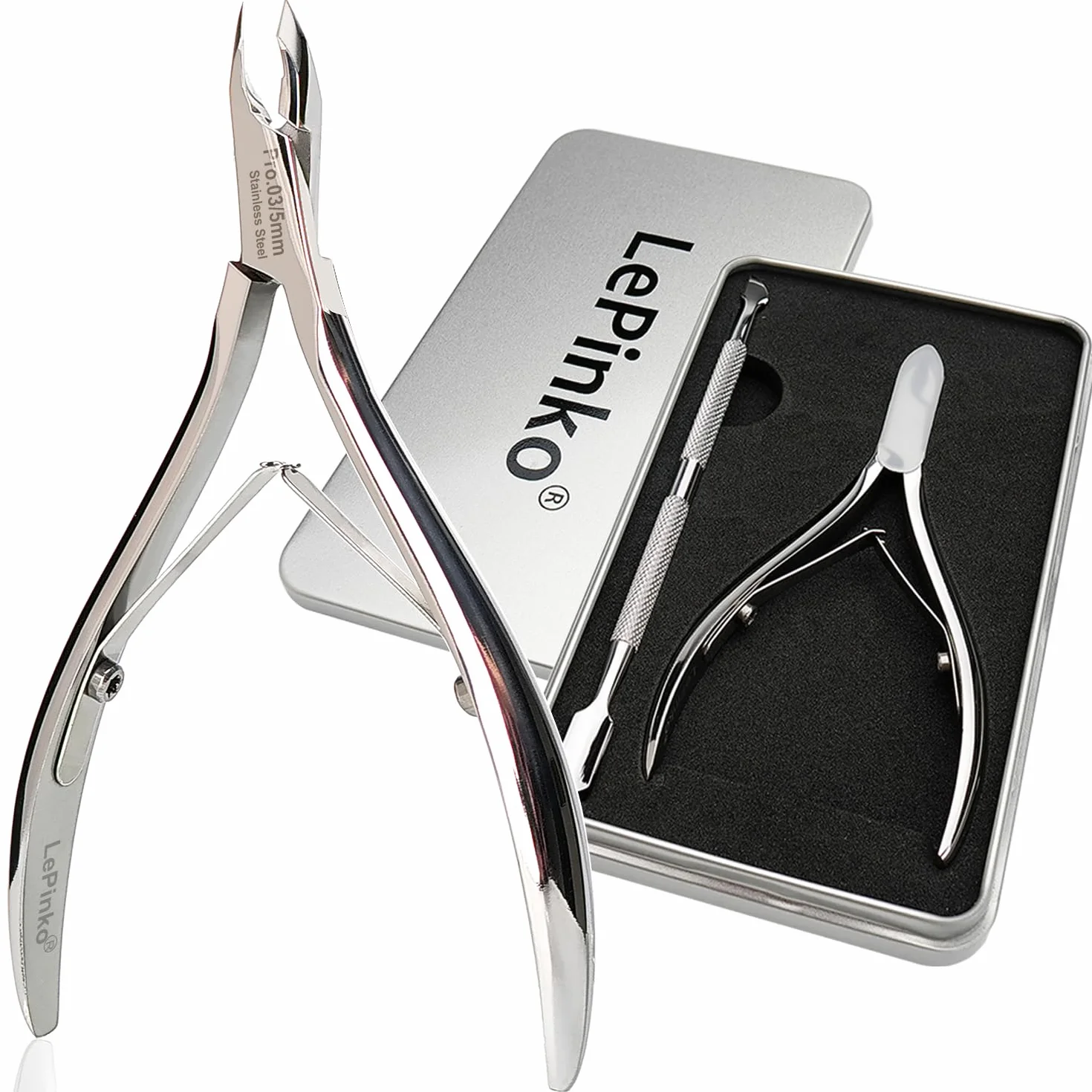 LePinko Cortador de cutículas de calidad de salón con empujador de cutículas, cortador de cutículas que ahorra mucho trabajo, cortauñas afilado para manicura, 5 mm de mordida