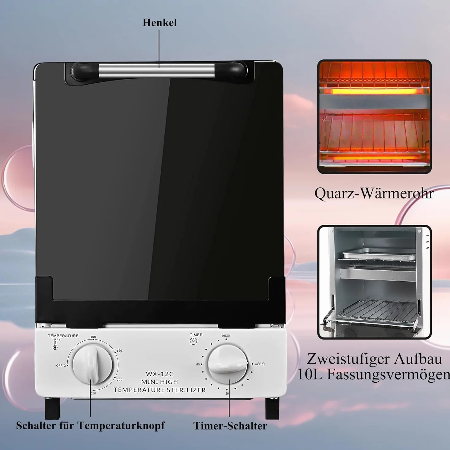 Esterilizador de aire caliente C12, doble bandeja, esterilizador térmico, autoclave de infrarrojos a 250 grados, con control de temporizador, para clínicas dentales, salones de pedicura