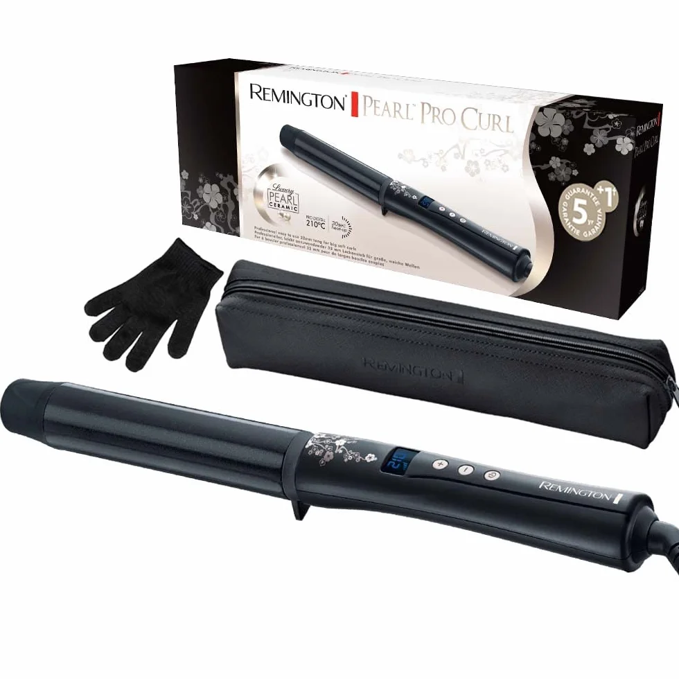 Remington Rizador de Pelo Pearl - Cerámica Avanzada con Perla, Ondulador de Pelo con Barril de 32 mm, Crea Rizos Grandes y Ondas Suaves, Temperatura hasta 210°C, Digital, Punta Fría - CI9533