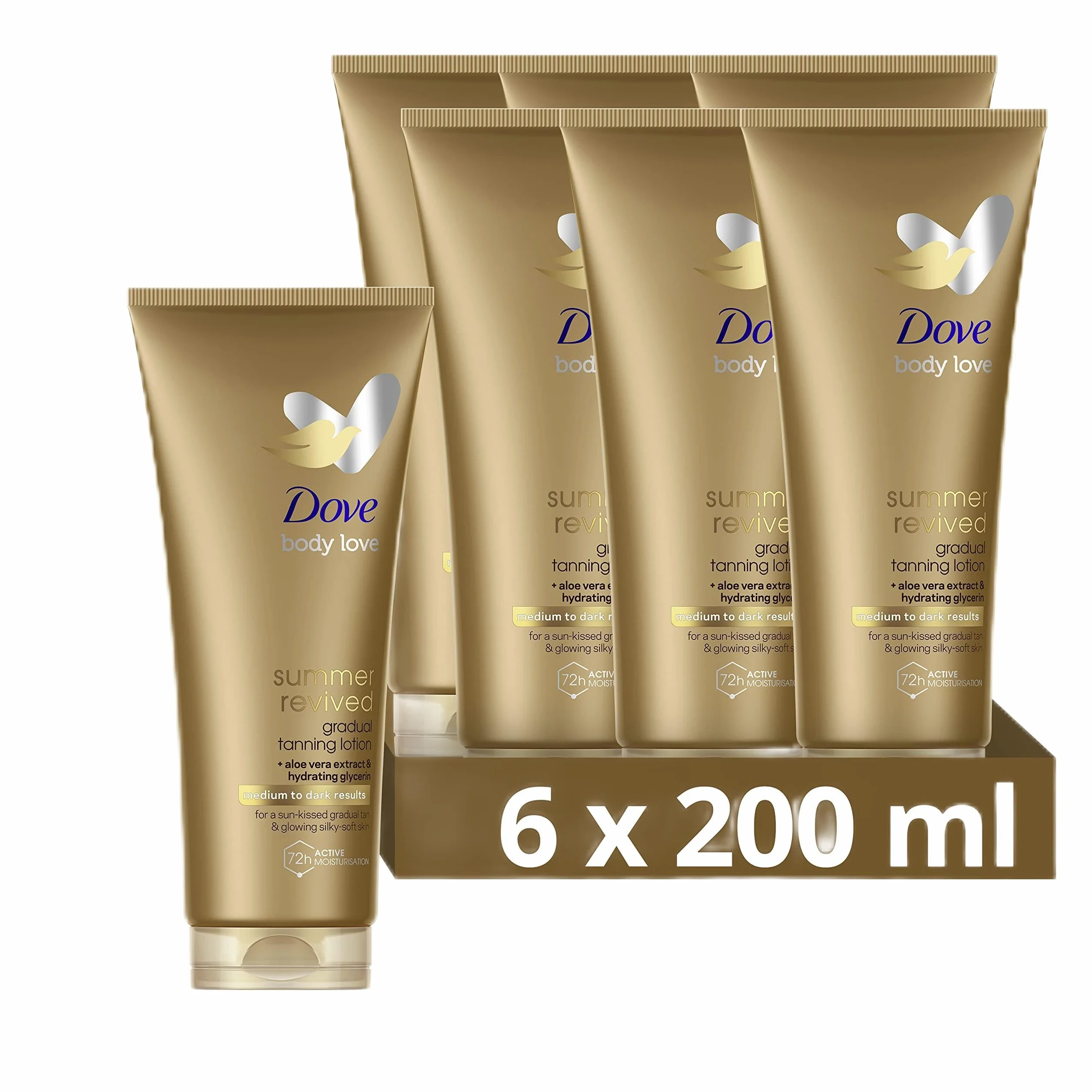 Dove Crema Hidratante Corporal Autobronceadora para Piel de Tono Medio a Oscuro 200ml - Pack de 6
