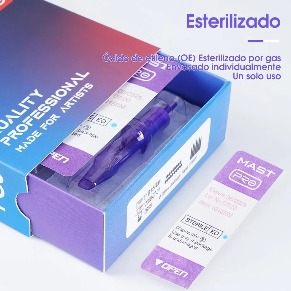Mast Pro Agujas de Tatuaje,50 Piezas Tamaños Variados #12 1201RL 1203RL 1205RL 1207RL 1205RS 1207RS 1209RS 1207RM 1211RM 1209M, Set Desechable Round Liner Shader Magnum Para Todos Los Estilos