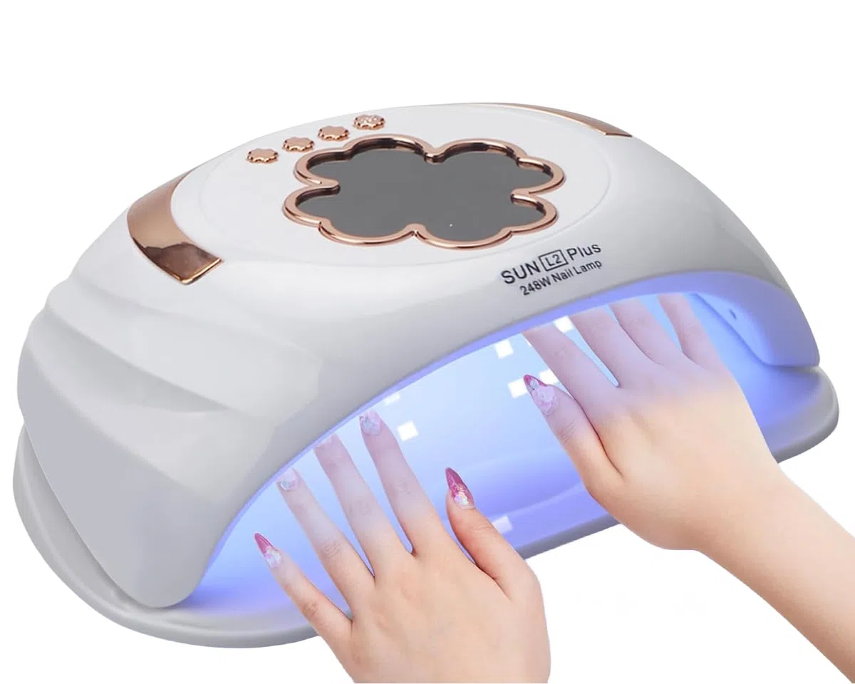 Lámpara de uñas UV LED para manos dobles, secador de uñas profesional de luz UV, lámparas LED UV para uñas de gel, lámpara de esmalte de uñas de gel de curado para uñas de manos y pies con 4 (1)