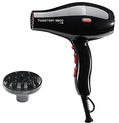Secador de pelo Twister 3800 Ionic 2100W - Secador profesional iónico turmalina cerámica, color negro - Incluye difusor y 2 boquillas | 3.000.000 iones/seg/cm³