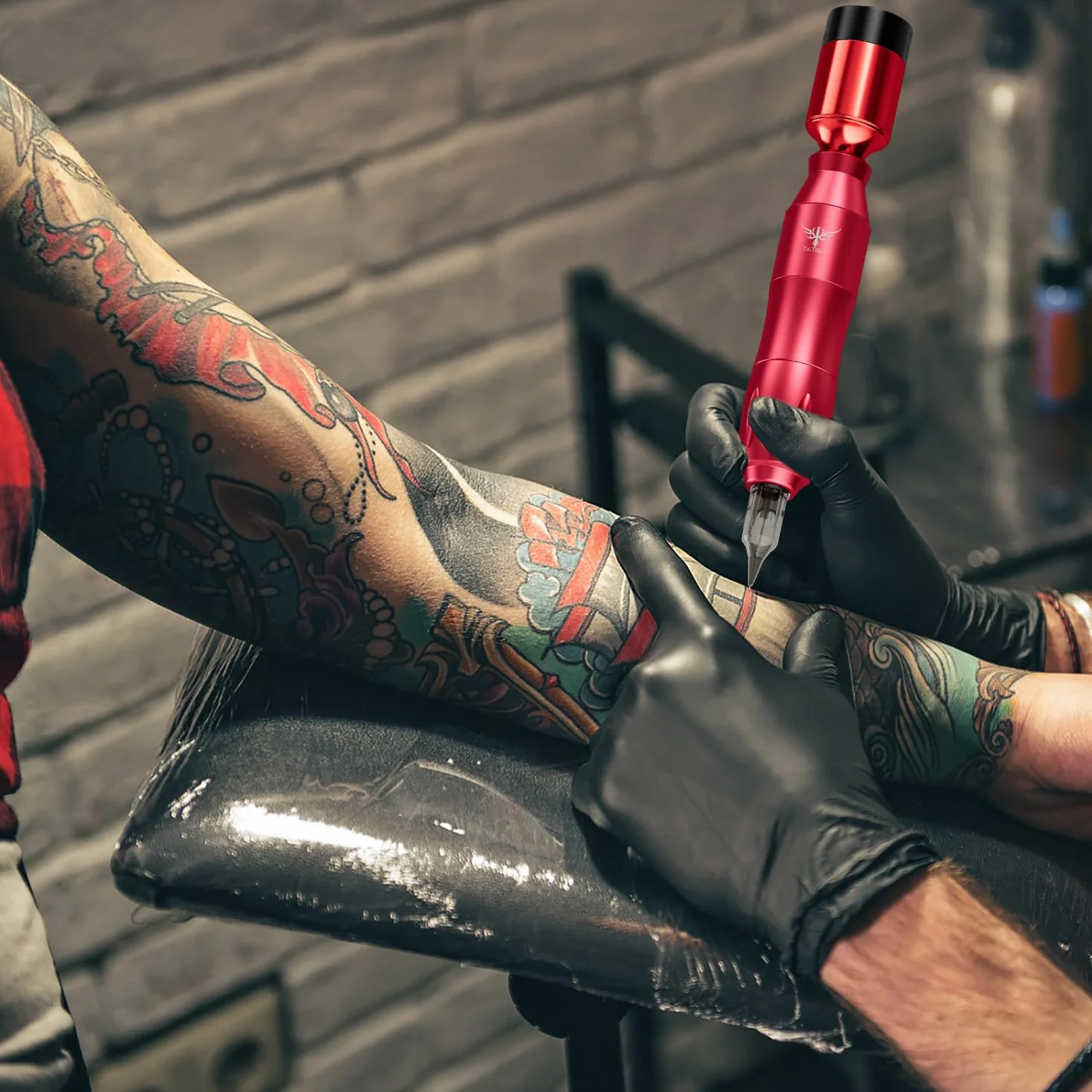 TATELF Máquina de Tatuaje Rotativa Inalámbrica, 1500mAh Batería LCD, Kit Completo con 5 Tintas y 10 Agujas Cartucho para Principiantes y Artistas