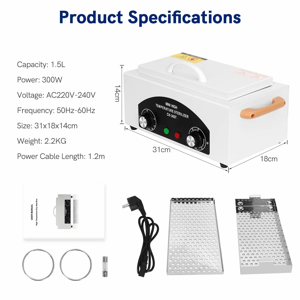Xverycan 300W Esterilizador de Aire Caliente Desinfección, 200℃ Esterilizador de Calor Seco de Alta Temperatura, Esterilizadores Pequeños para Herramientas de Uñas, Herramientas Cosméticas