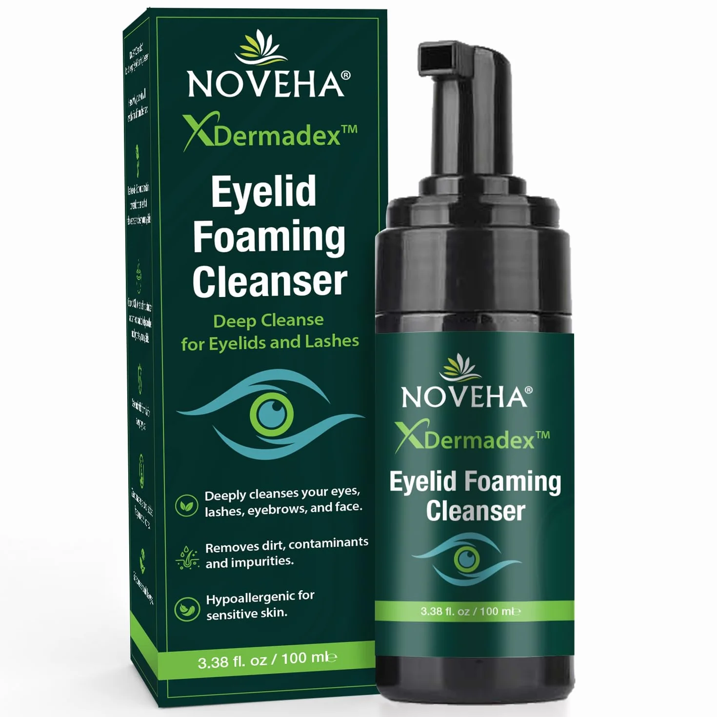 NOVEHA Demodex - Limpiador espumoso extra fuerte, con extracto de aceite de árbol de té, 100 ml