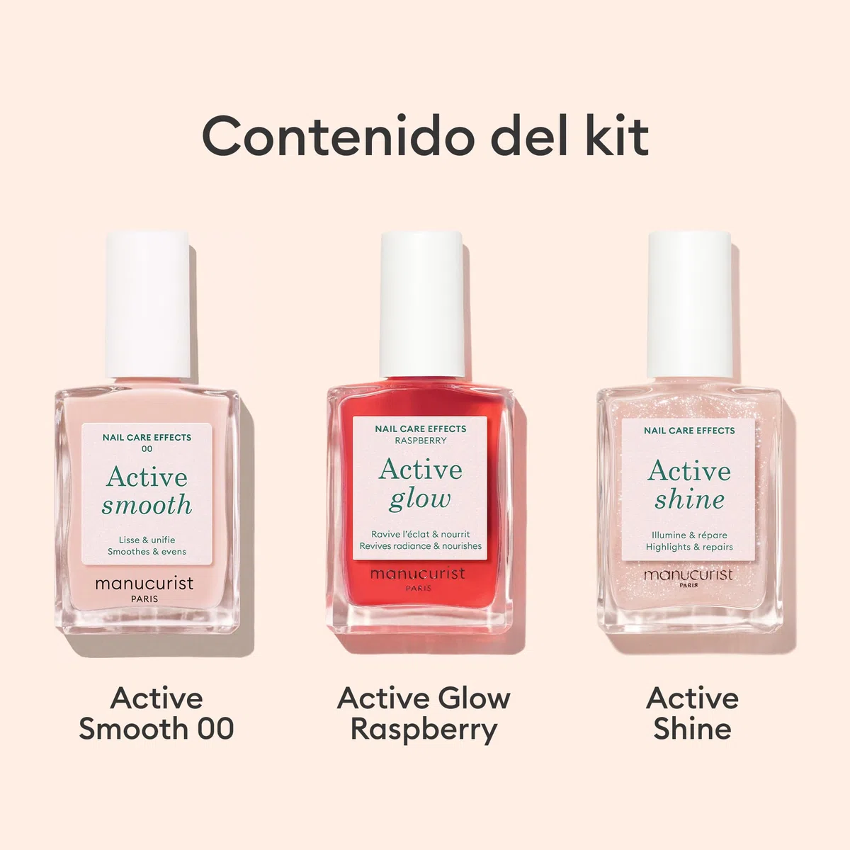 Manucurist Active Icons Trio Pintauñas Set : Esmaltes de Uñas Active con Smooth 00, Shine y Glow Raspberry - Fortalecedores de Uñas, Abrillantadores y Cuidado - Regalo Mujer