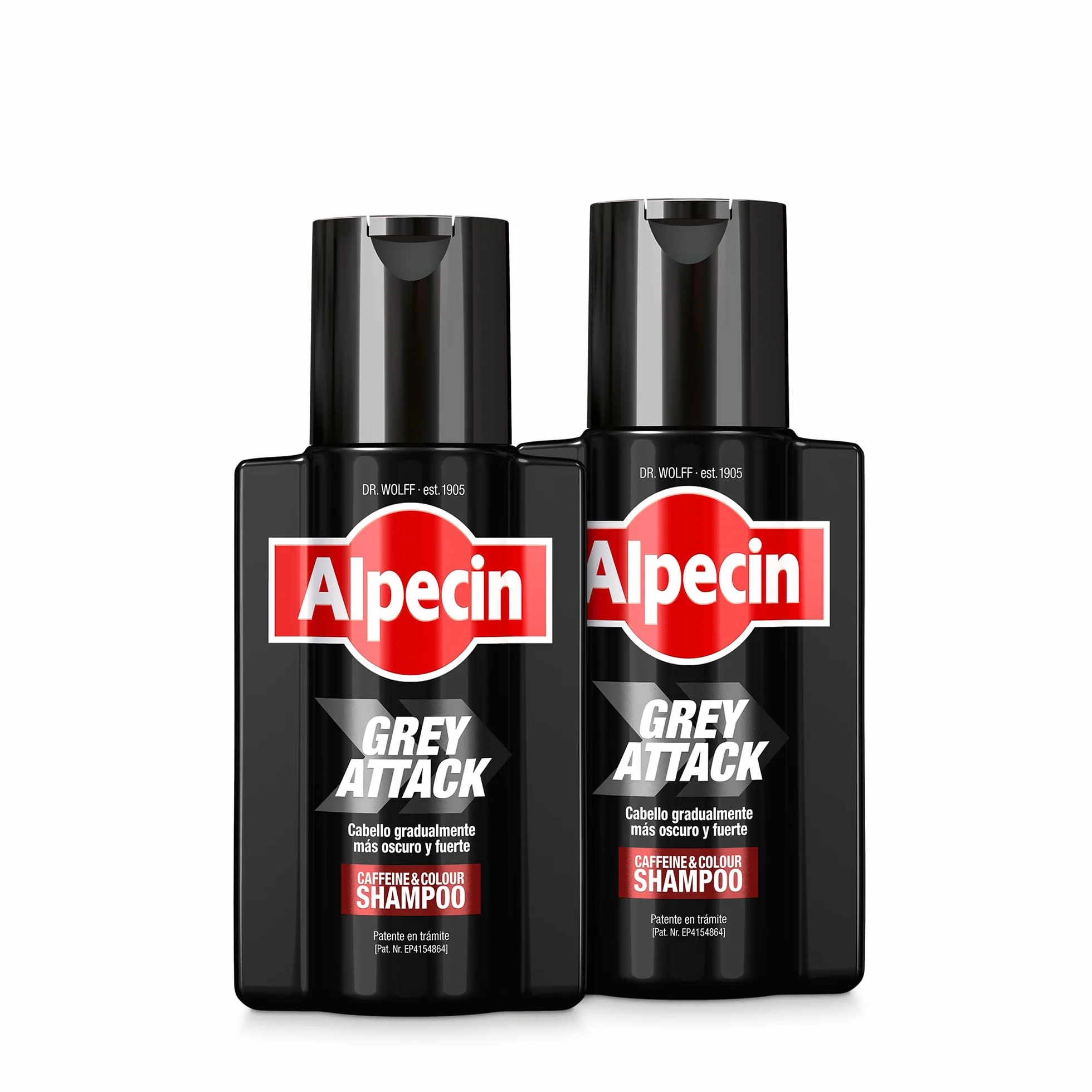 Alpecin Grey Attack Caffeine & Colour Shampoo for Men 2x 200ml | Cabello gradualmente más oscuro y fuerte | Efecto de color controlado y de aspecto natural con menos canas