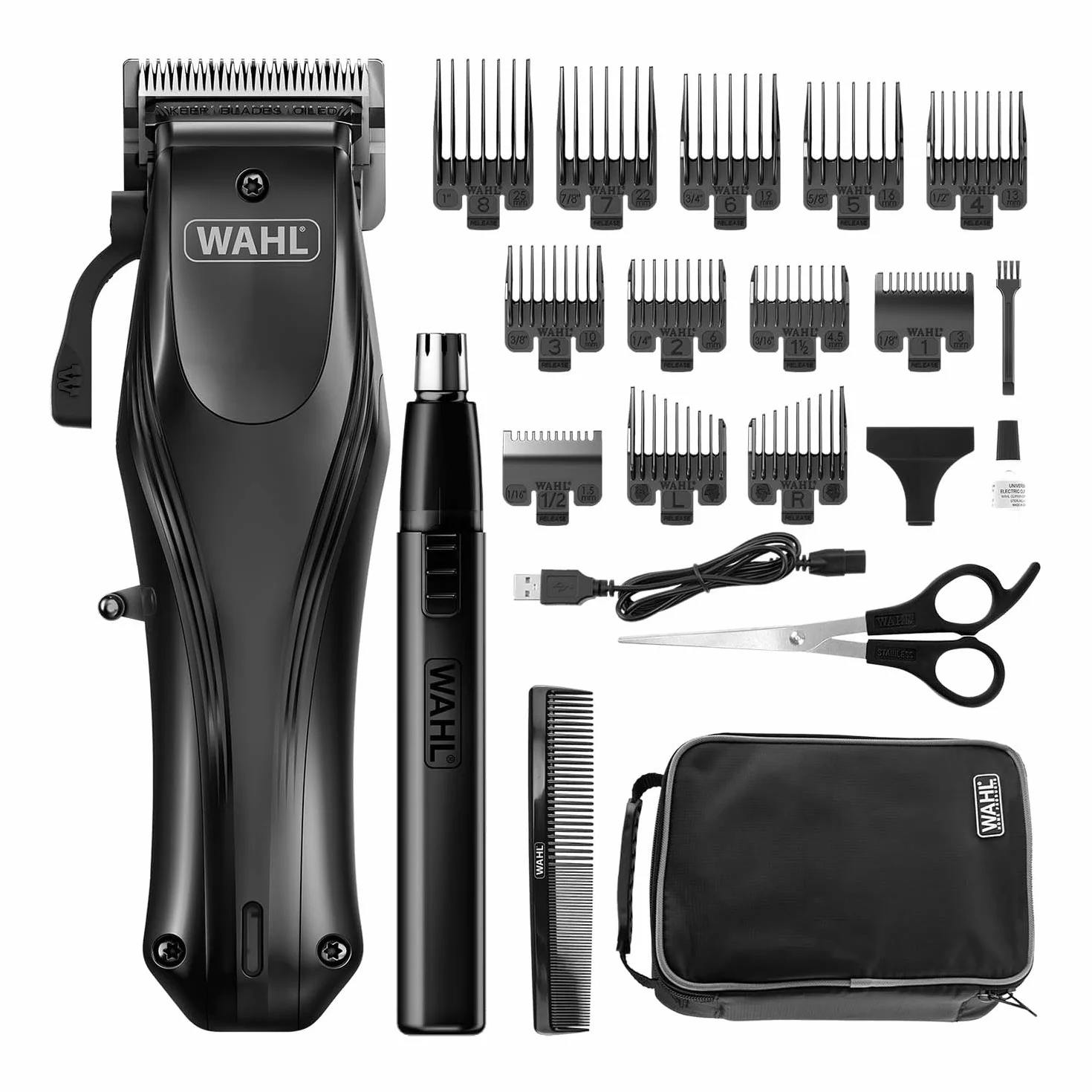 WAHL Rapid Clip, cortapelos para hombres, recargable por USB, depilación de orejas y nariz, cuerpo cónico, cortes de pelo completos en casa, batería de litio, mango ergonómico