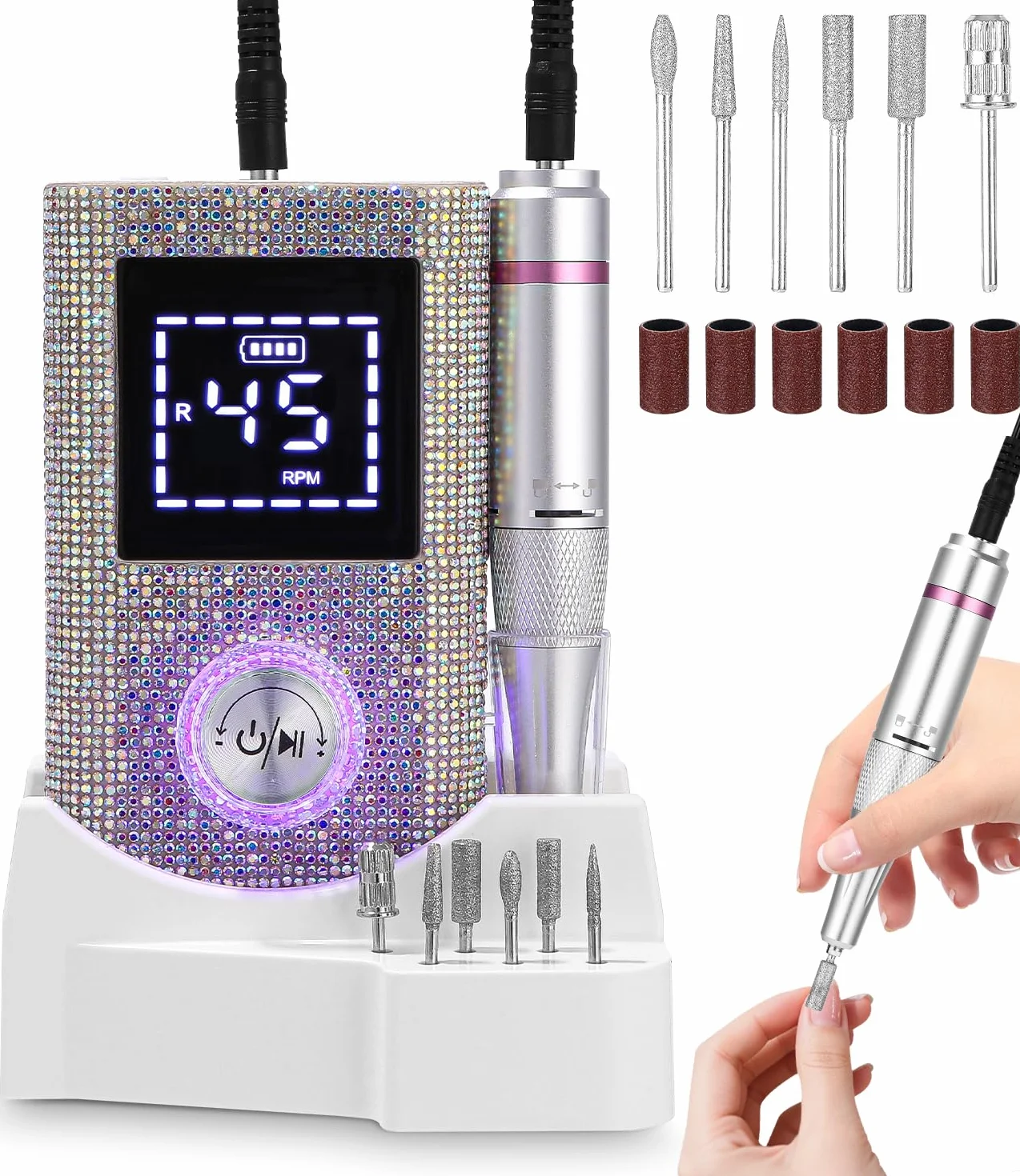 Torno para Uñas Profesional 45000 RPM,Torno de Uñas Inalambrico Pulidor Lima Electrica Uñas Portatil para Semipermanentes Acrilicas Manicura y Pedicura, Baja Vibración, Salón DIY
