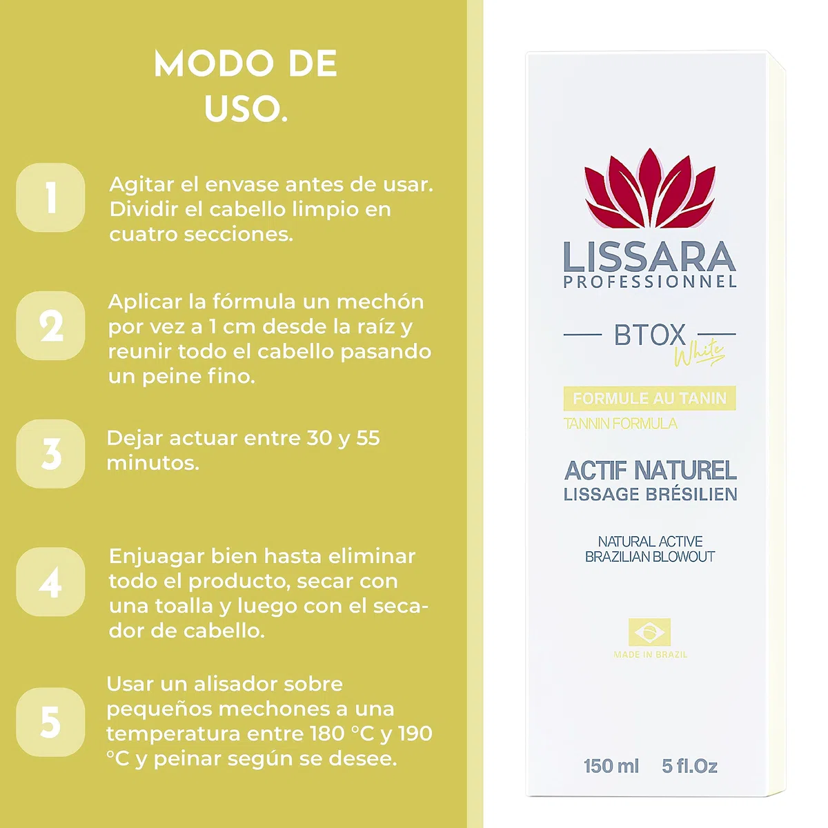 Tanin suavizante Lissara - Taninoplastia - White NATURAL ACTIVE - Sin formol - Tratamiento rejuvenecedor profundo en el hogar Sin humo Inodoro - Hecho en Brasil - 150ml