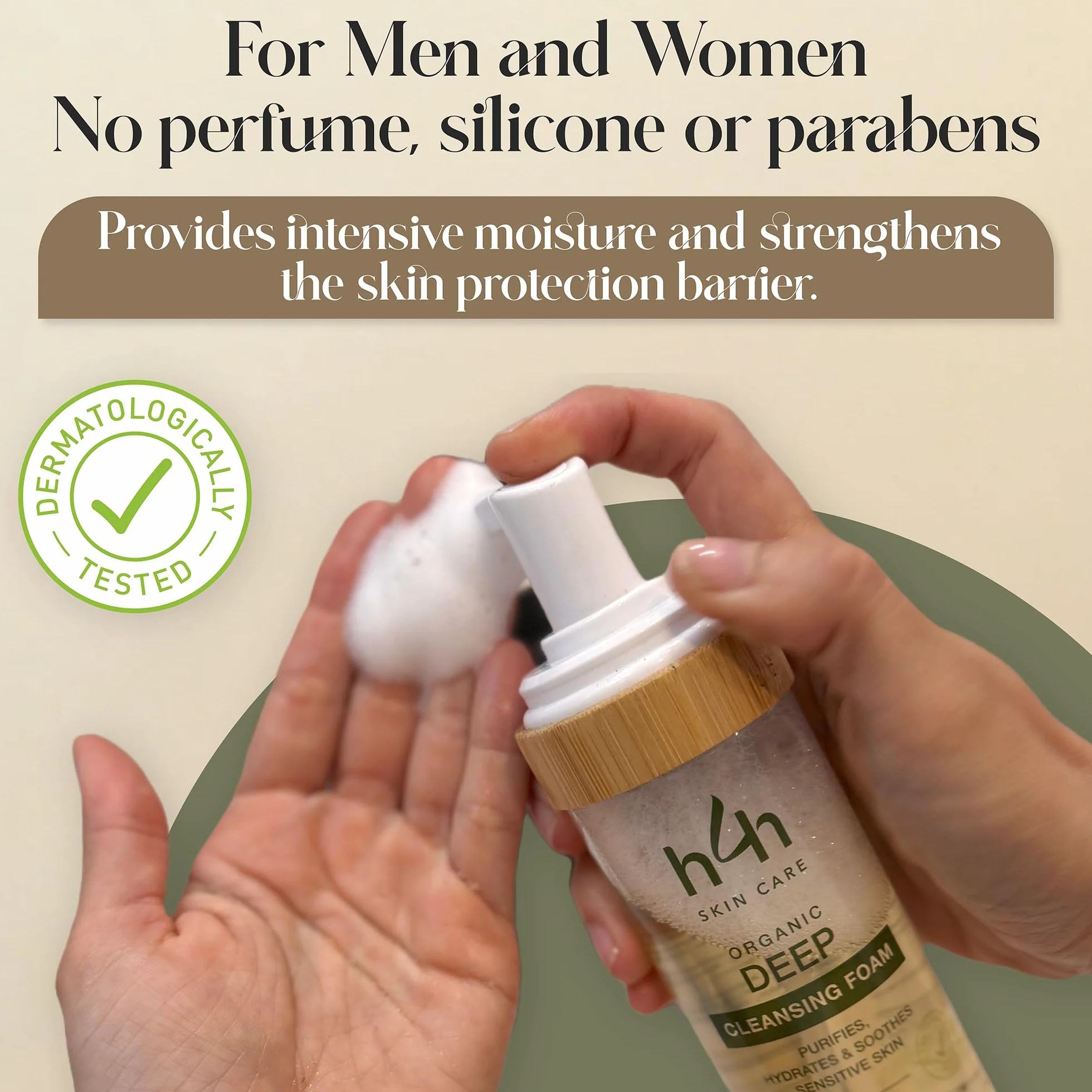 Espuma limpiadora facial orgánica – Limpieza facial suave para pieles sensibles – Con aloe vera, ácido hialurónico y manzanilla – Limpiador de espuma hidratante – Vegano y sin perfume – 150 ml