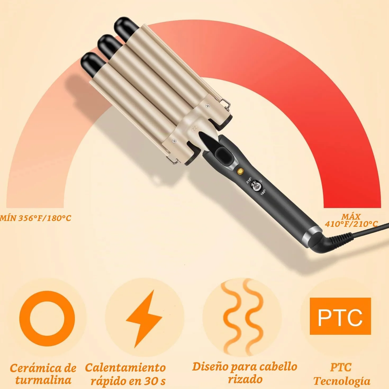 Ondulador de Pelo 3 Tubos, LAYADO Profesional Plancha Ondas de 22 mm Temperatura Ajustable 180℃-210℃ con Placas de Cerámica de Turmalina Rizador de Pelo