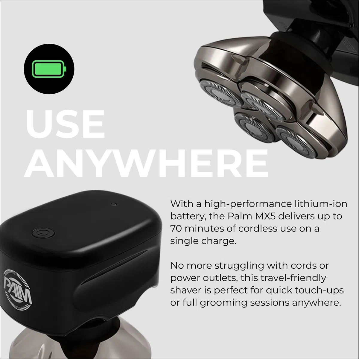 Skull Shaver Palm Pro MX5 Shaver - Carver 4 Head Pro Cuchilla, Inalámbrico, Recargable, Húmedo/Seco, Pantalla LCD, Carga USB