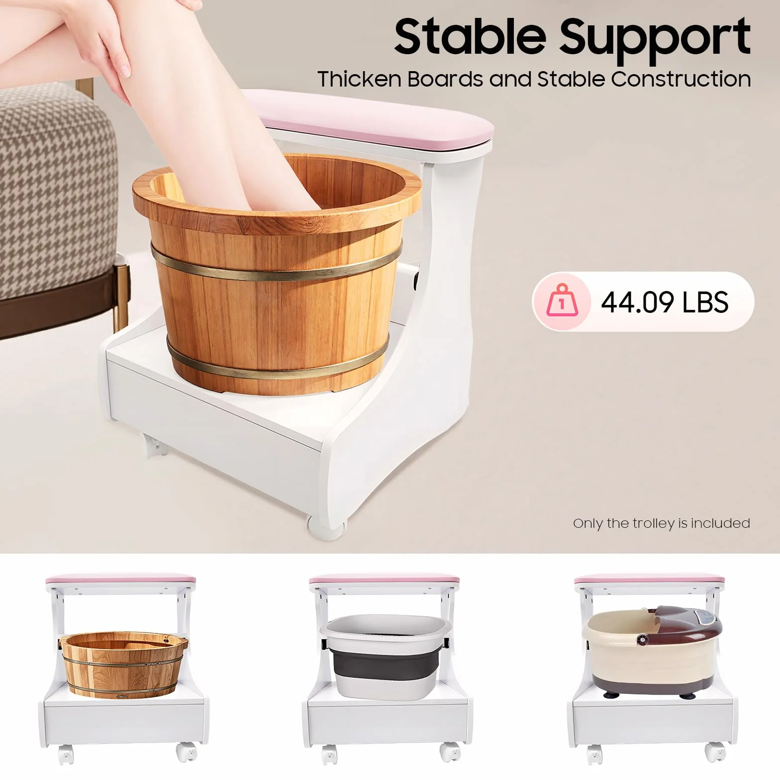 Carrito de Pedicura, Mueble Rodante para Manicura y Cuidado, Taburete de Cuatro Ruedas con Bandeja y Almacenamiento, con Reposapies, Ideal para Salón de Belleza, Spa y Uso Doméstico Profesional