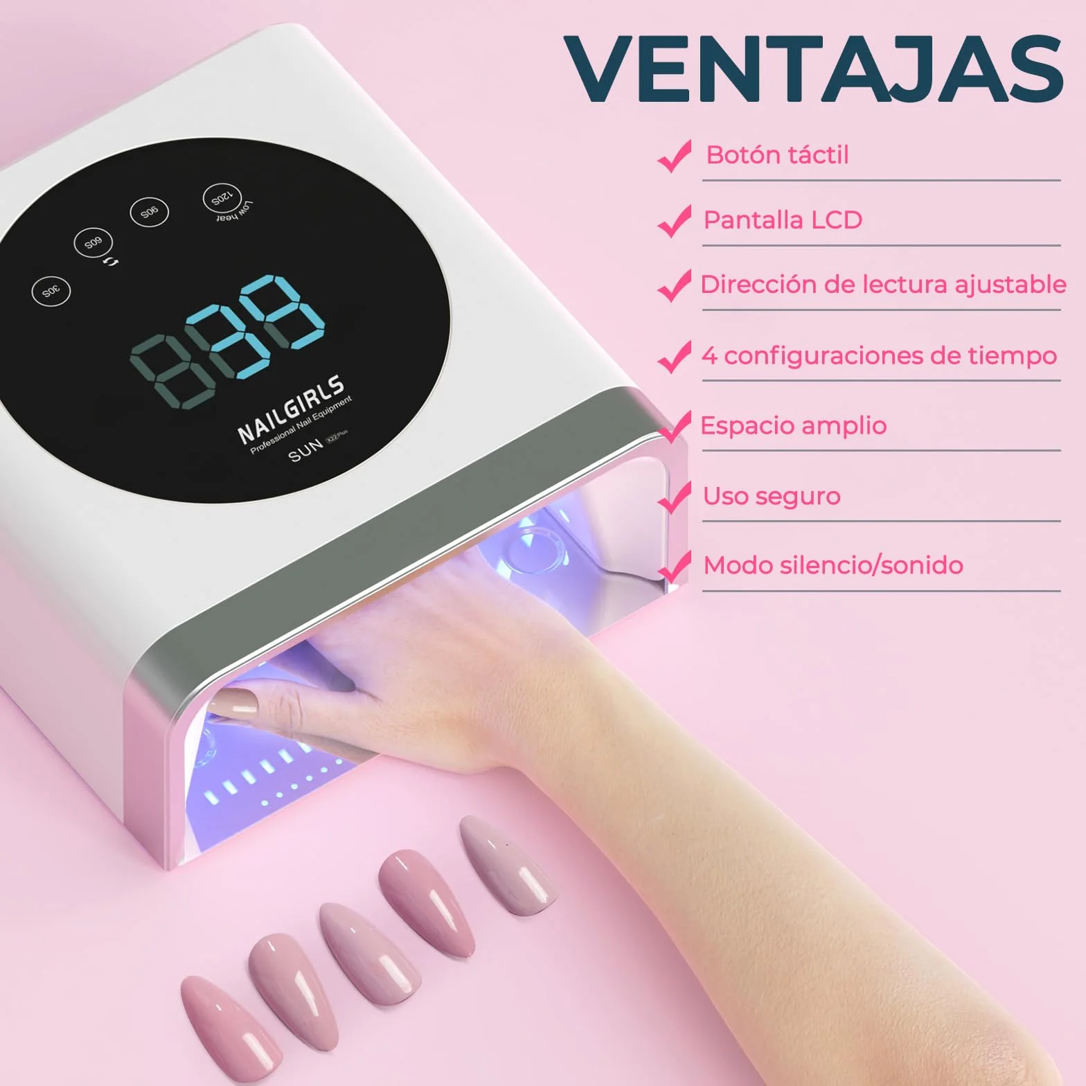 NAILGIRLS Lámpara LED UV Profesional, secador de uñas Rápido de 150 W para gel y esmalte regular, secador LED de gel de curado de esmalte de uñas con 4 ajustes de temporizador, sensor automático