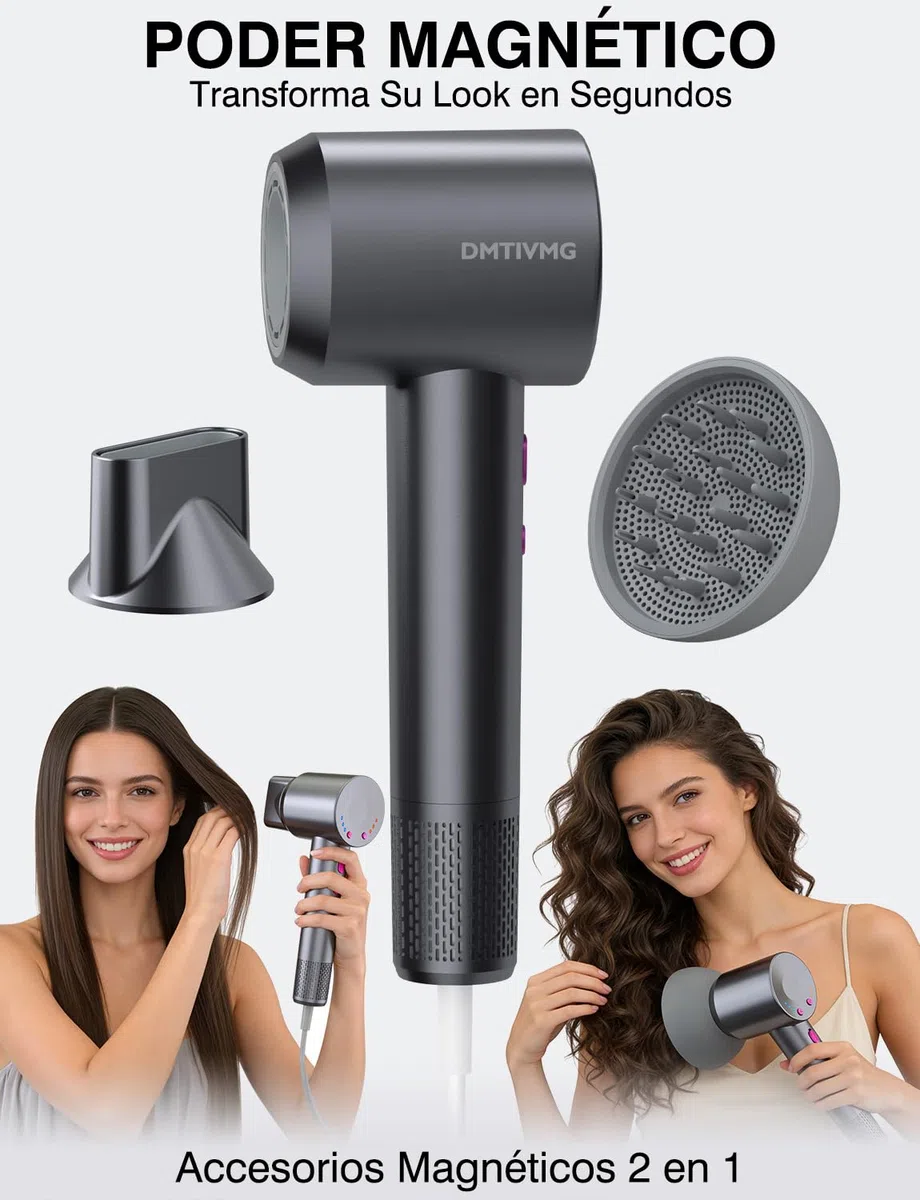 Secador de Pelo Profesional 160,000 RPM Motor Sin Escobillas 12 Modos 500 Millones de Iones Negativos 4 Modos de Calor 3 Velocidades con Difusor y Boquilla para Salón Hogar Viajes