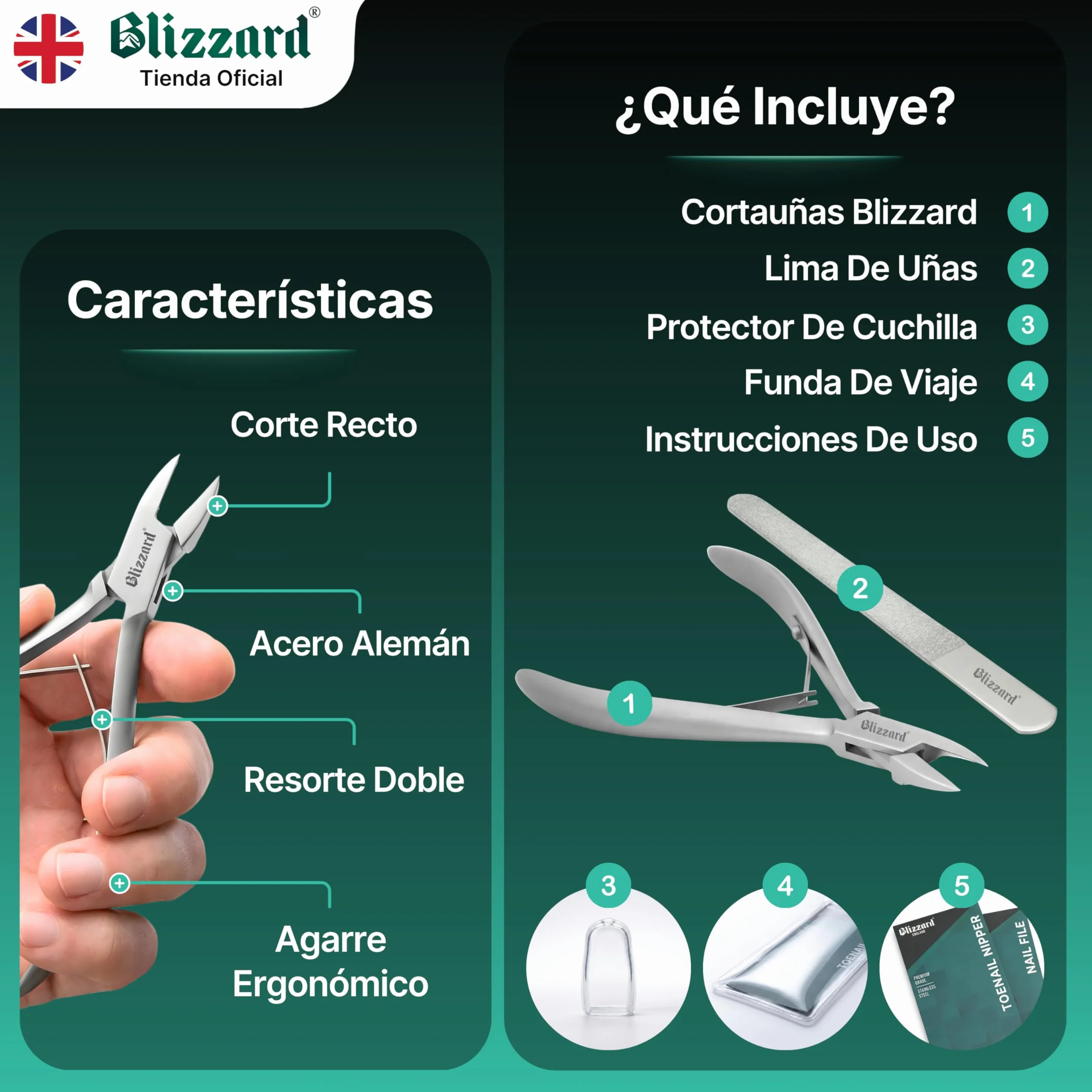 Blizzard Alicates Cortauñas Profesional para Pies - Especial Uñas Encarnadas y Delicadas - Acero Inoxidable Podología Herramientas Tijeras Pedicura Precisión - 13 cm Corte Recto