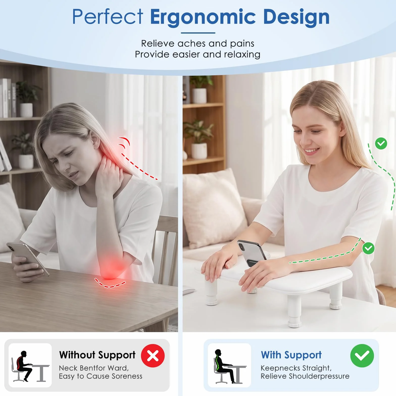 Reposa Manos para Manicura: Altura Ajustable Reposabrazos Manicura con Soporte Para Teléfono - Cómoda Funda de Piel Sintética PU Reposa Manos para Manicura para Hogar Salón - Blanco