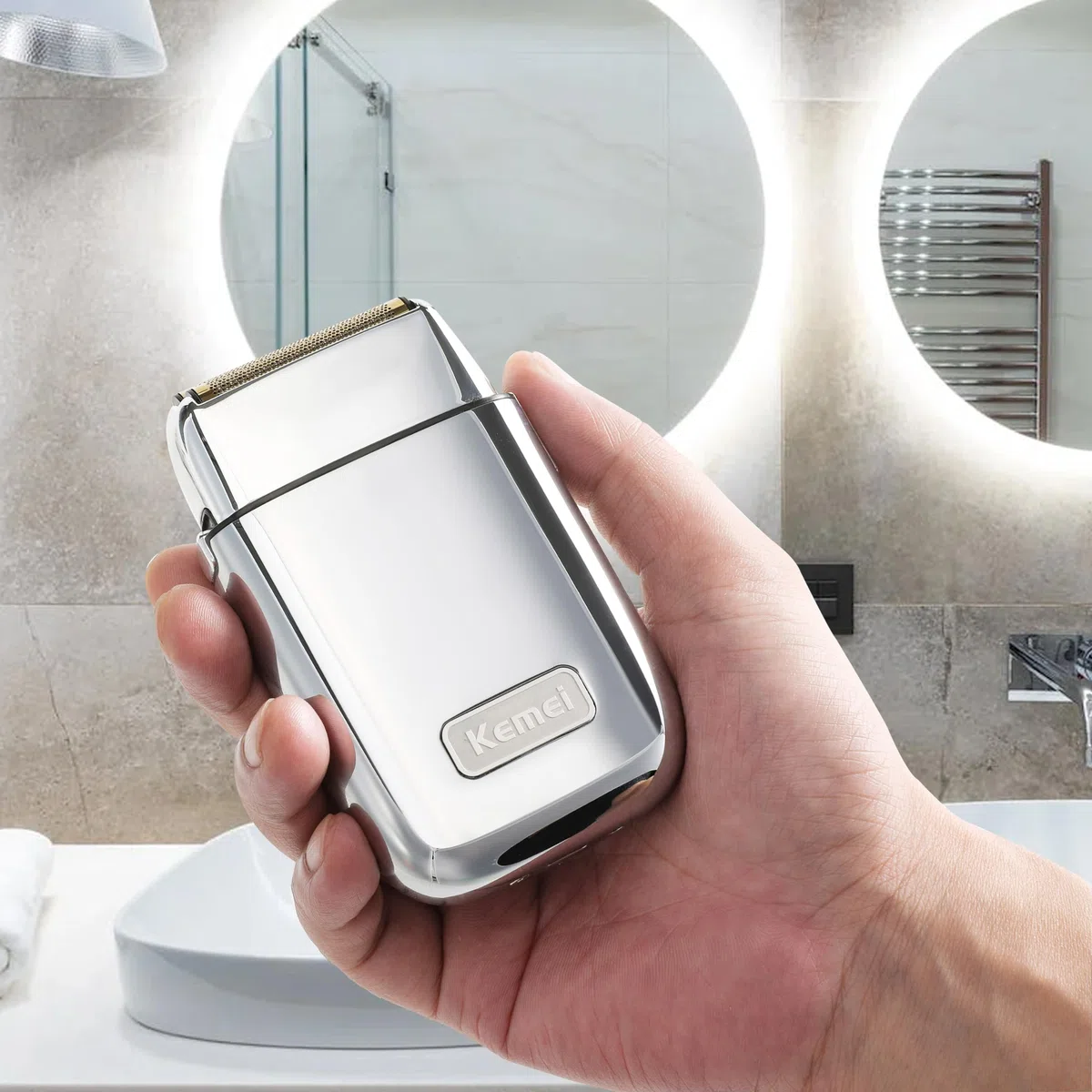 Kemei Máquina de Afeitar TX1, Cerrar Afeitadora Eléctrica Hombre, EasyClean,Tipo C Recargable para Afeitado Húmedo/Seco, Plateado