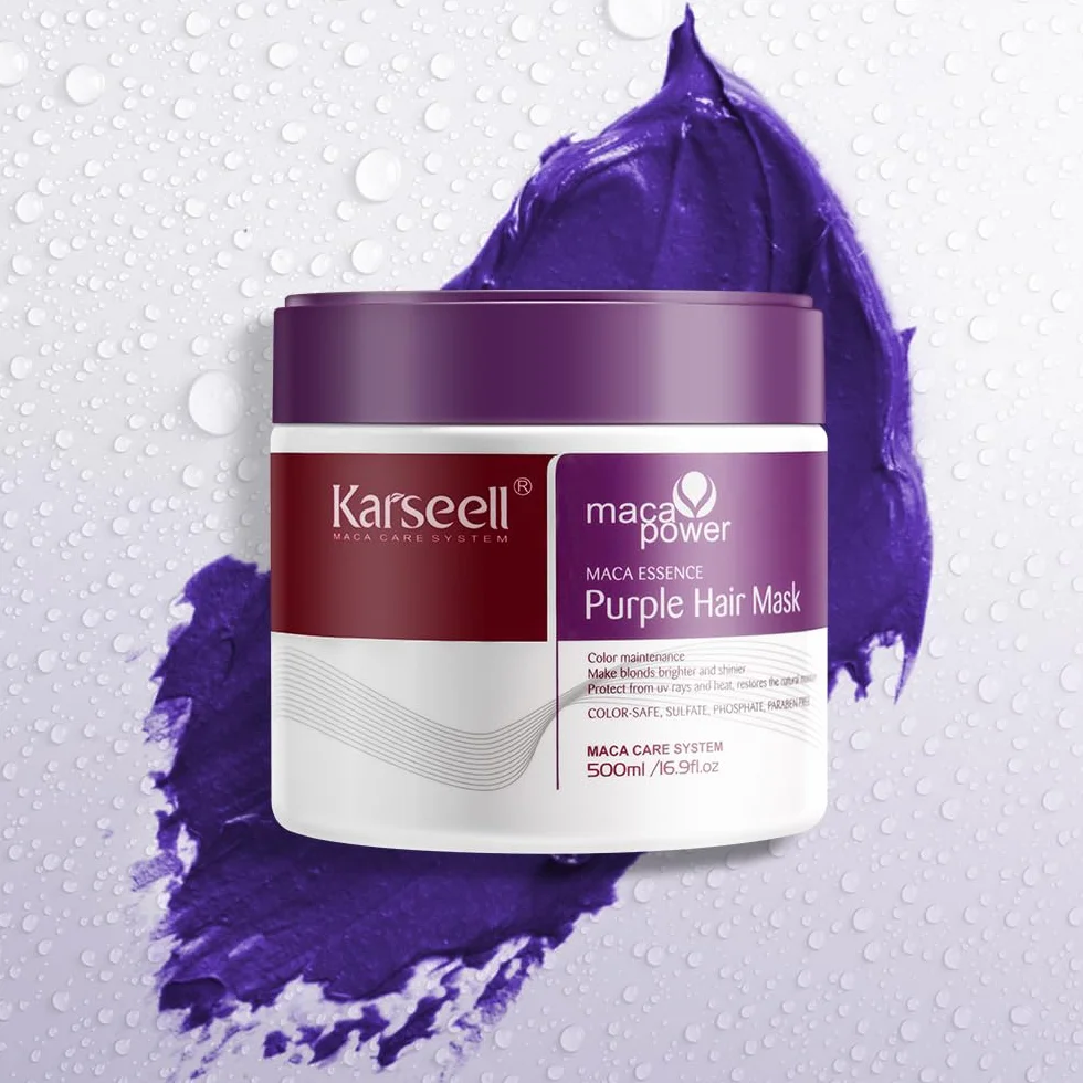 Karseell Mascarilla Pelo Violeta, Reparación del Cabello Teñido Iluminar el cabello Para Pelo Rubio, Gris, Canas, 500ml