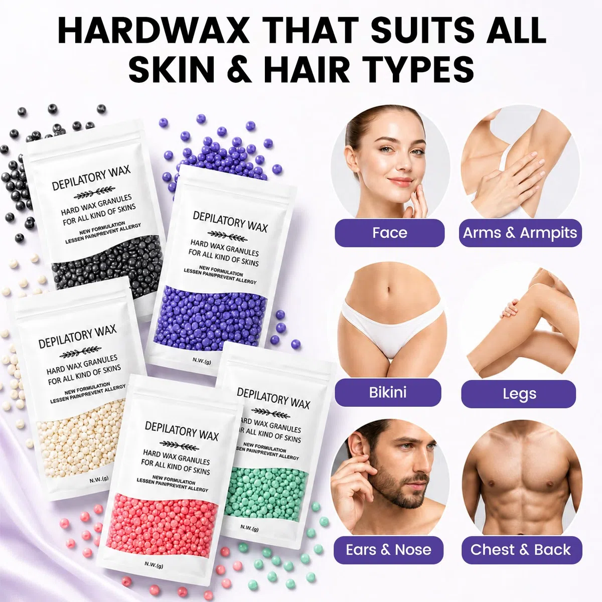 35PCS Calentador de Cera Depilatoria Maquina Cera Caliente Depilacion con Visualización Temperatura en Casa Calentador Cera Depilatoria para Eliminar Vello Zona Intima Piernas Axilas Faciales