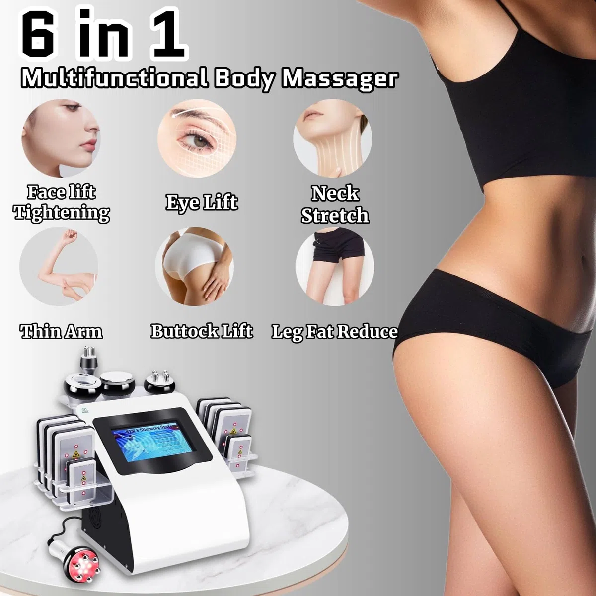 Máquina de cavitación para eliminación de grasa corporal 40K, 6 en 1 RF radiofrecuencia 40K cavitación adelgazante corporal para uso doméstico y salón de belleza