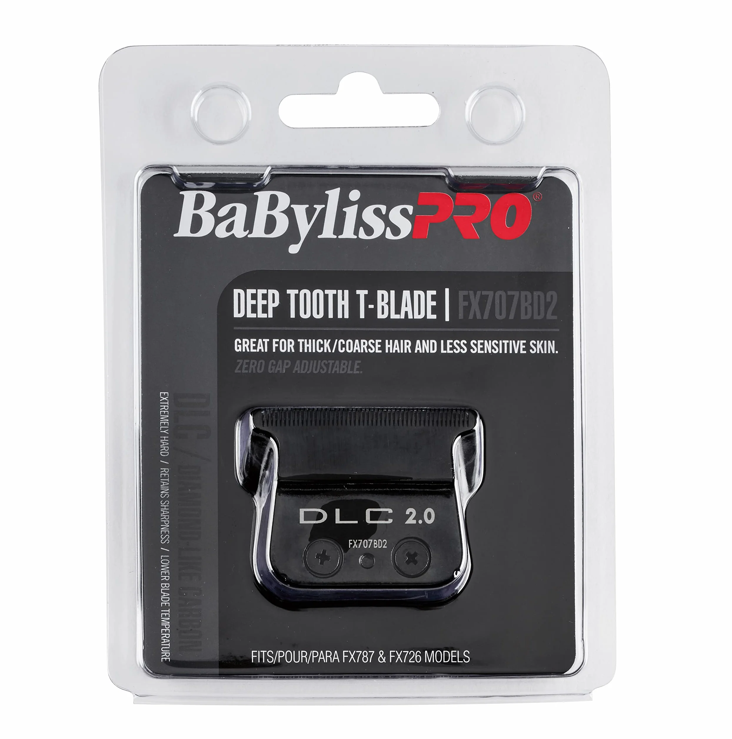 BabylissPRO FX707BD2 - Cuchillas de repuesto en T para máquinas cortapelos, DLC, dientes profundos de 2,0 mm para FX787 y FX726