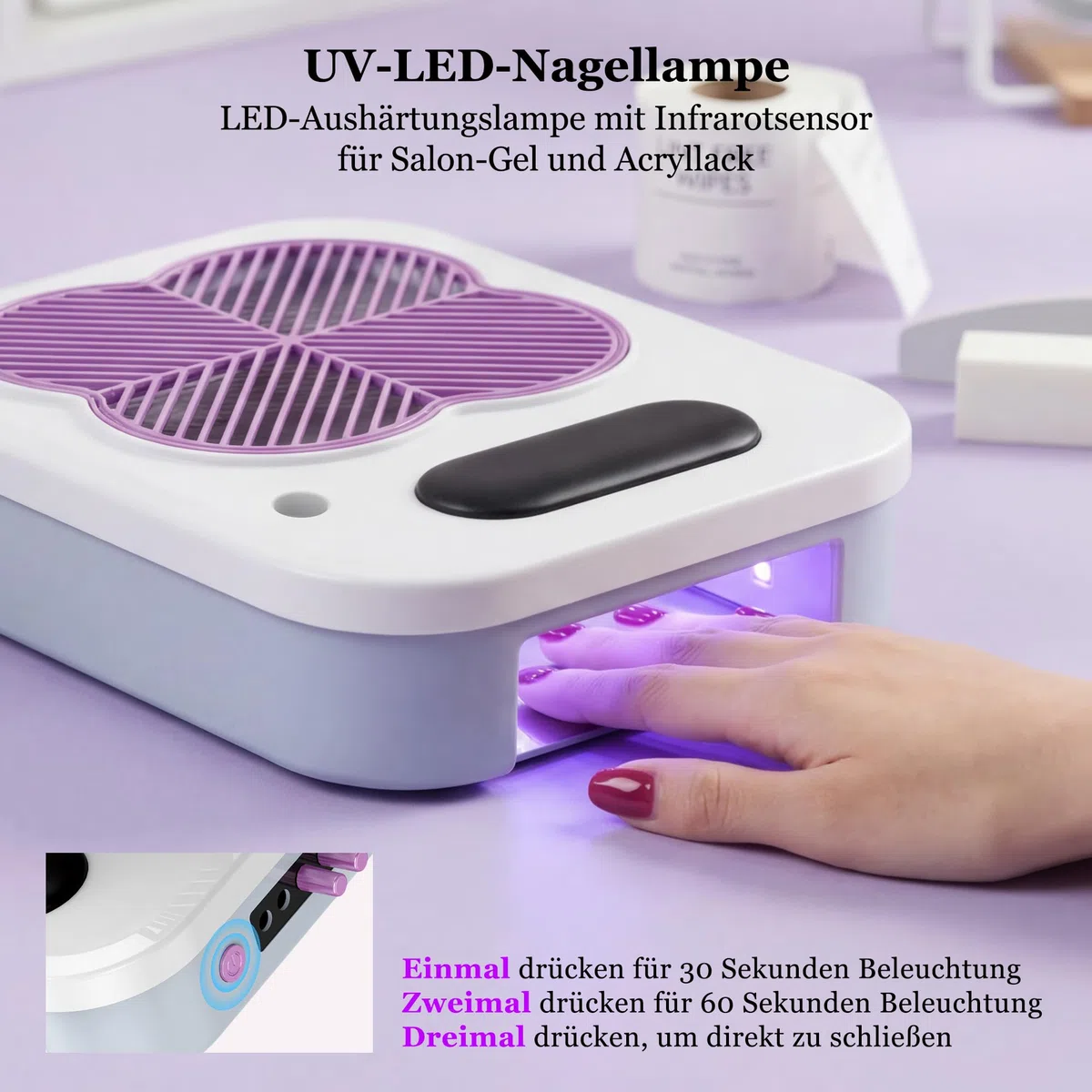Aspirador de uñas 3 en 1 con lima de uñas eléctrica y lámpara UV LED: aspiradora de uñas ajustable con 3400 rpm. Para técnico de uñas acrílicas. Manicura profesional en salón y en casa