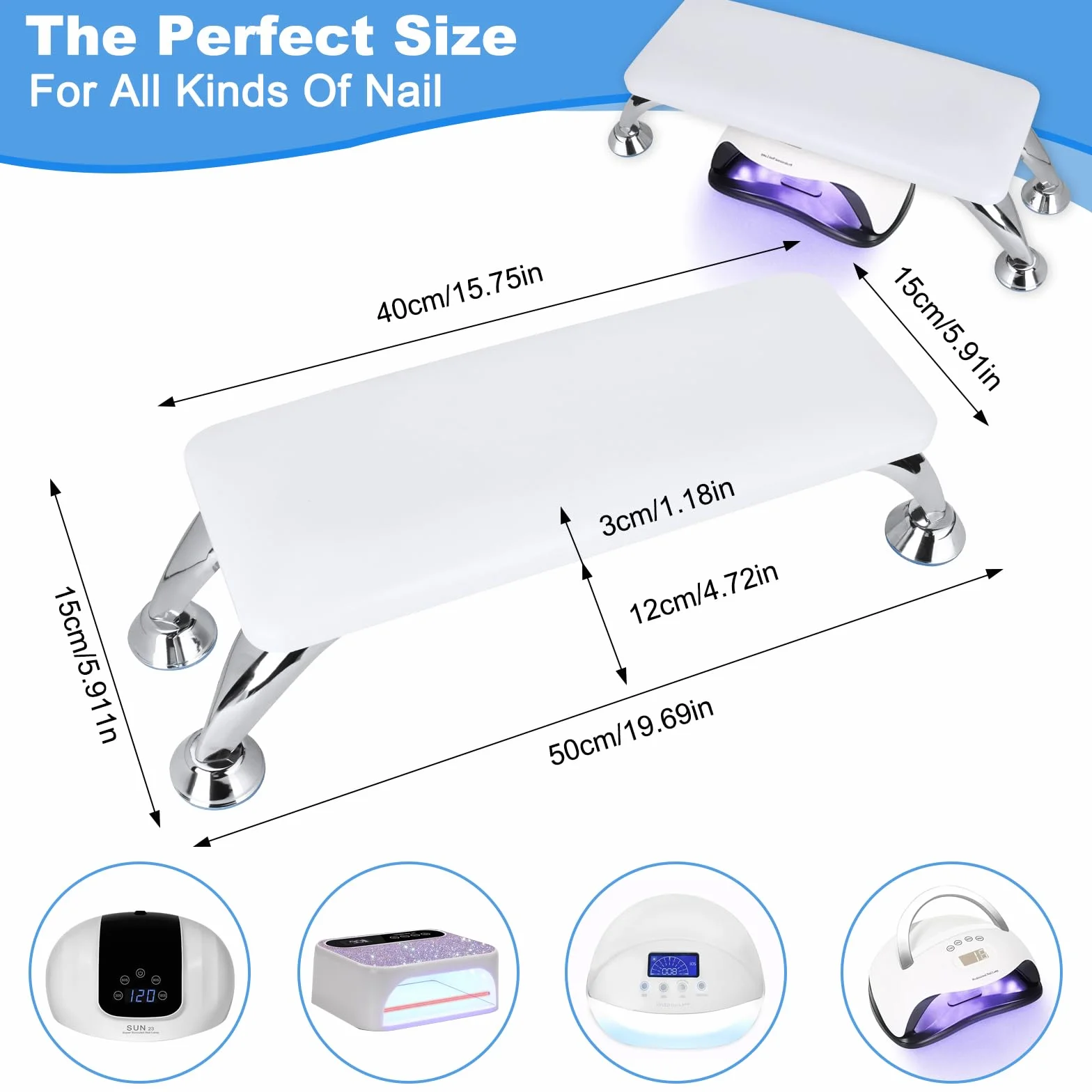 Cojín reposamanos para uñas,reposabrazos para uñas con soporte de acero inoxidable,Cojín de Mano de Manicura de Cuero de Microfibra ideal para salón de manicura,suave e impermeable (blanco)