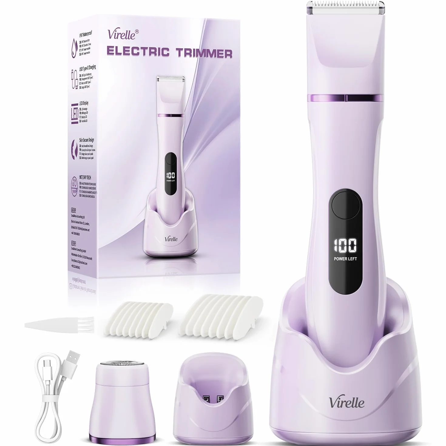 Afeitadora Electrica Mujer IPX7 Impermeable - Rasuradora Mujer Zona Intima (Cara, Braces y Cuerpo), Maquinilla Afeitar con 4 Peines de Precisión, Pantalla LED, Recarga USB, Regalos Aniversario
