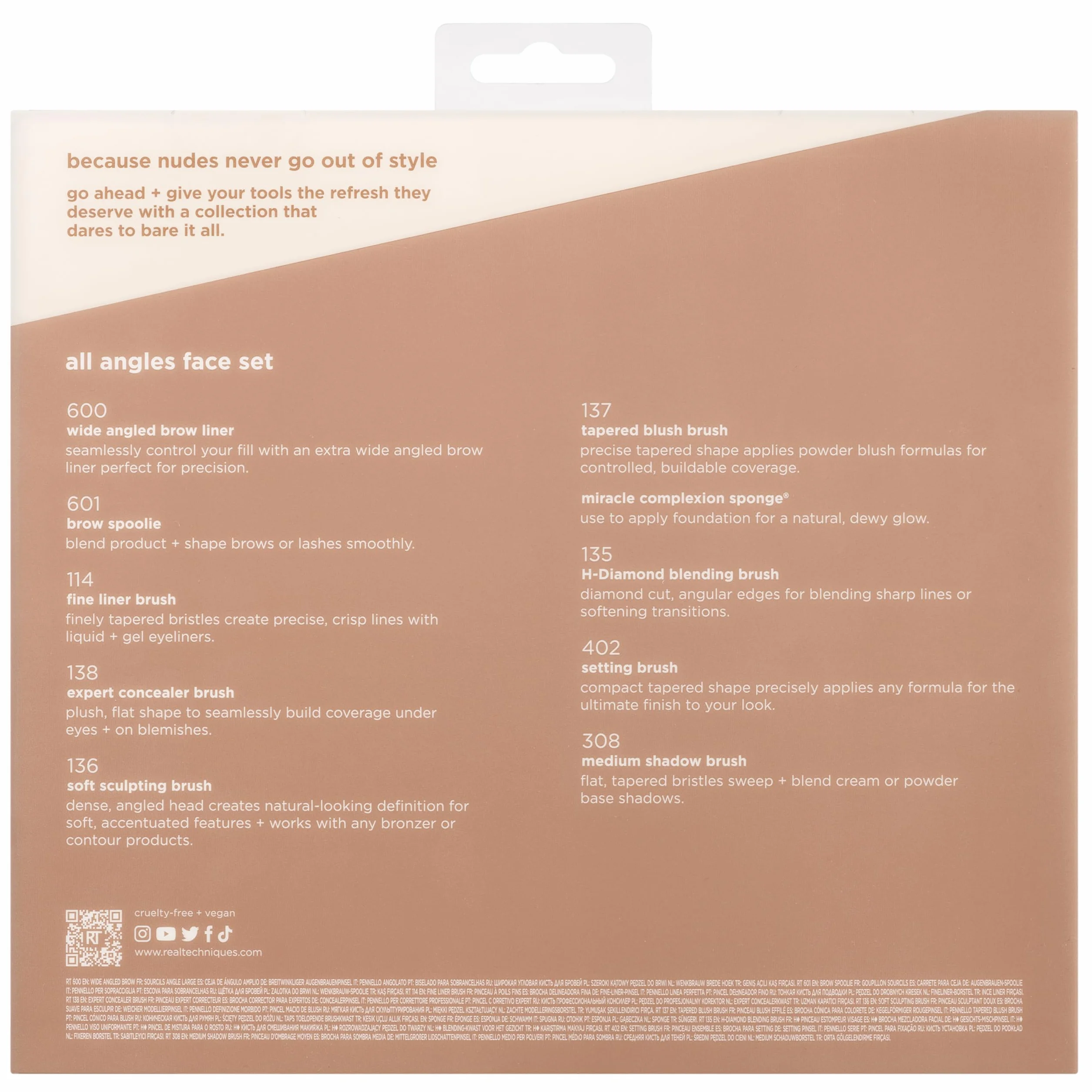Real Techniques New Nudes 2.0 All Angles Face 10 Piece Set, Face & Eye Makeup Brushes, Includes Makeup Sponge, For Foundation, Concealer, Blush & Eyeshadow, Cruelty-Free