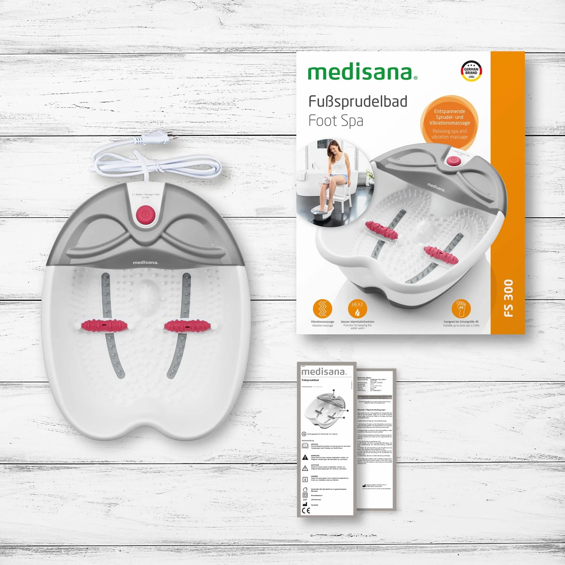 Medisana FS 300 spa para pies con masaje de zonas reflejas, baño de pies eléctrico, función de mantener el calor, con calefacción, para un agradable masaje