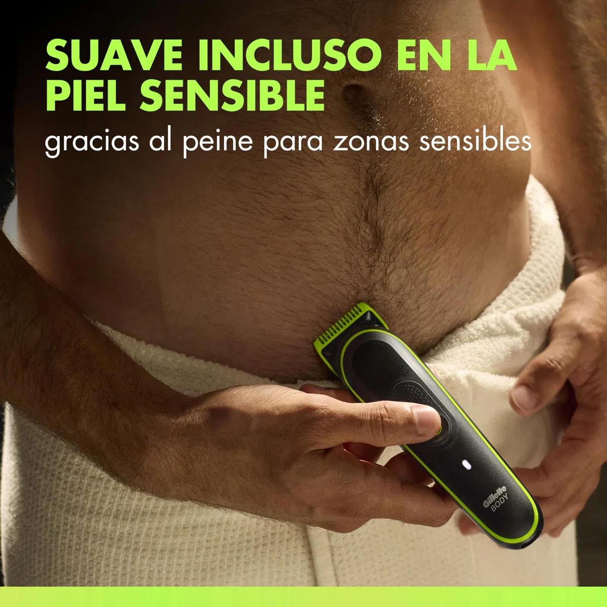 GilletteLabs i3 Body + Intimate Afeitadora Corporal Masculina con 3 Peines, Negro/Verde - Depiladora Corporal Hombre Impermeable, Tecnología Skinfirst, 80 min de Uso, Rasura el Cuerpo Y Zona íntima