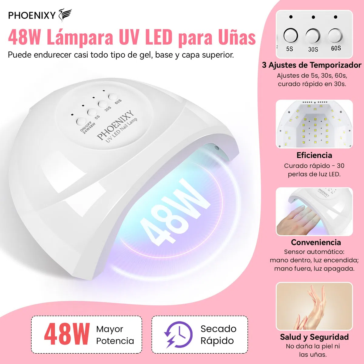 PHOENIXY Kit Uñas Semipermanentes Con Lámparas UV 55 Colors Esmaltes Semipermanentes Para Uñas 60 PCS Kit de Manicura Profesional Con 4 Capas Superiores de Efecto y Base Regalo Para Mujeres