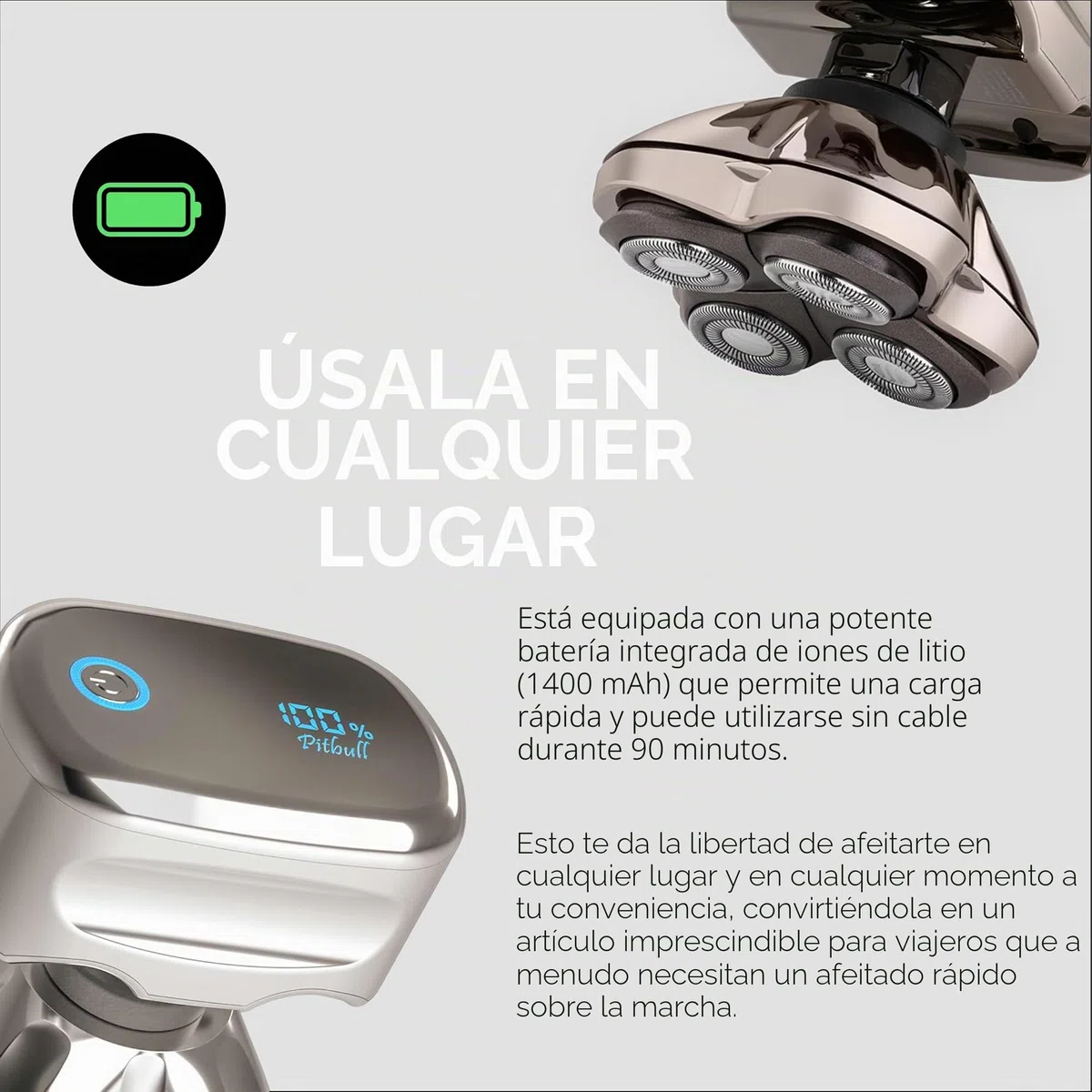 Skull Shaver Pitbull Platinum Pro – Afeitadora Eléctrica para Hombre, Inalámbrica, Recargable, Uso en Seco y Húmedo, Ergonómica para Cabeza, con Soporte de Lavado y Estuche de Viaje