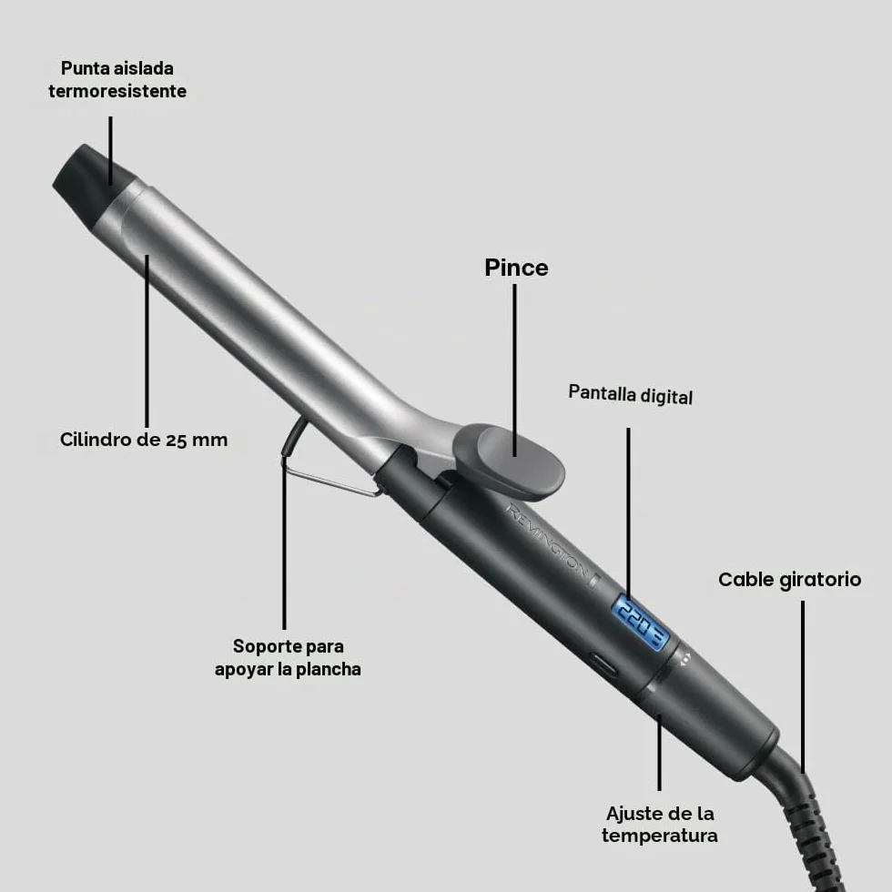 Remington Rizador y Ondulador de Pelo Pro Soft Curl, con Pinza de 25 mm, Crea Rizos Suaves y Sueltos, Cerámica con Titanio, Turmalina, Protección y Brillo, 10 Temperaturas hasta 220°C