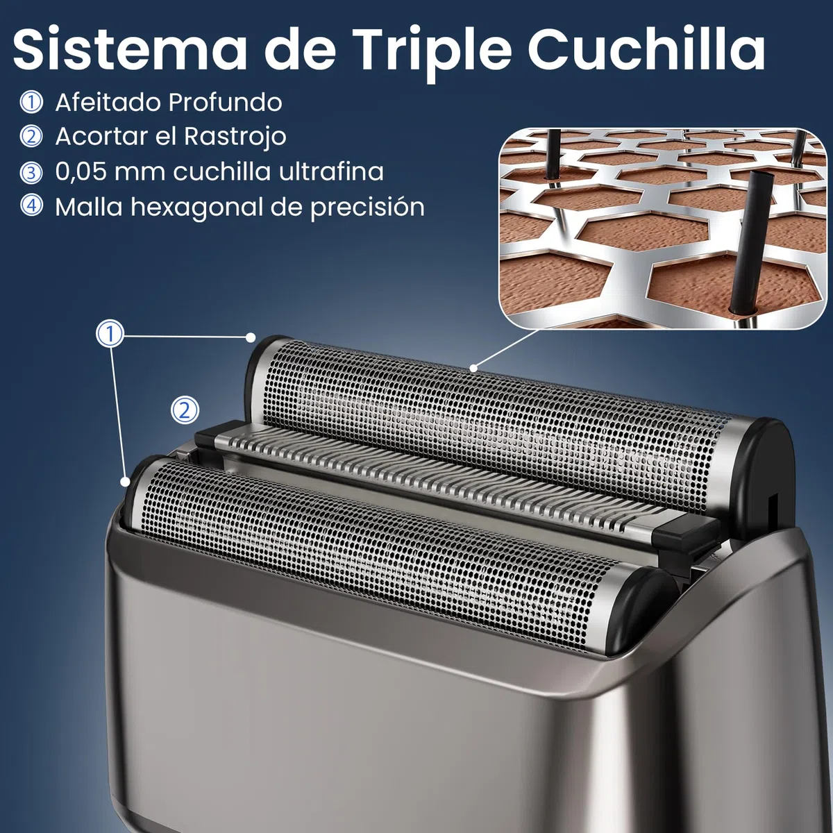 MAXGROOM Afeitadora Eléctrica Hombre de láminas, Máquina de Afeitar Hombre de 3 cabezales flotantes, shaver barba IPX7 cabezal desmontable, 70 mins de autonomía, 132 g ligero y portátil, USB-C y LED