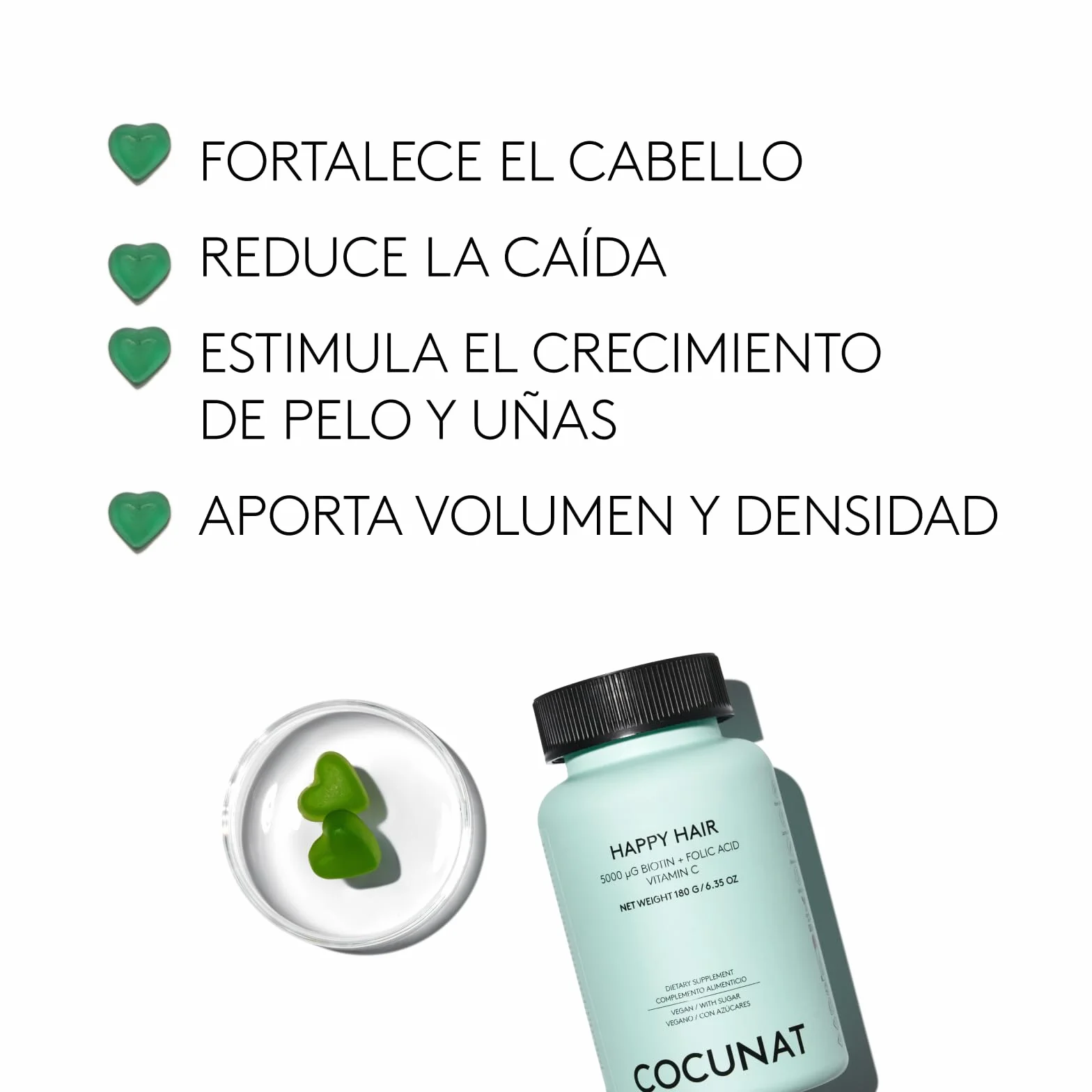 COCUNAT - Happy Hair Pack 2 Meses - Vitaminas para Favorecer Crecimiento del Cabello - Fortalece, Estimula el Crecimiento y Previene la Caída - Cabello Fuerte y Denso - Biotina 5.000 mcg - 120 uds