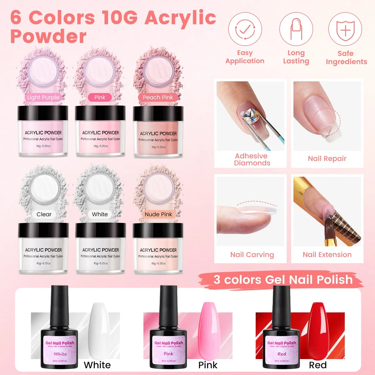 Deciniee Kit De Uñas Acrílicas: Juego Completo Con Polvo Acrílico, Lámpara Uv, Taladro, Puntas Postizas, Esmaltes Semipermanentes Para Uñas, Set De Manicura Ideal Como Regalo Con Bolsa De Almacenaje