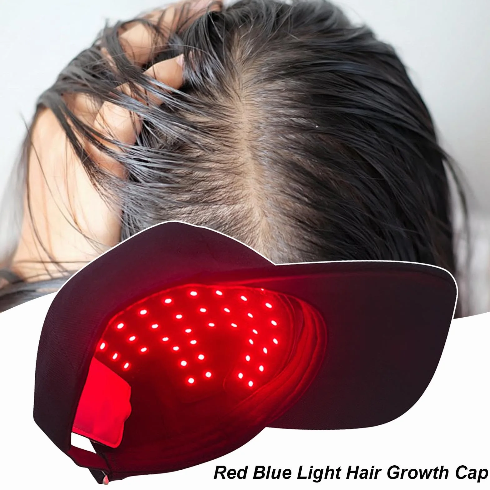 Gorra LED crecimiento cabello infrarroja recargable inalámbrica 450nm 660nm 850nm negro