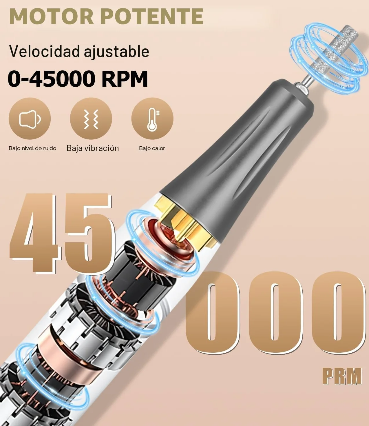 45,000RPM Torno para Uñas Profesional, Lima Electrica Uñas, Velocidad Ajustable,Set de Accesorios para Manicura y Pedicura con Brocas de Cerámica,para Uso Doméstico Salones de Uñas