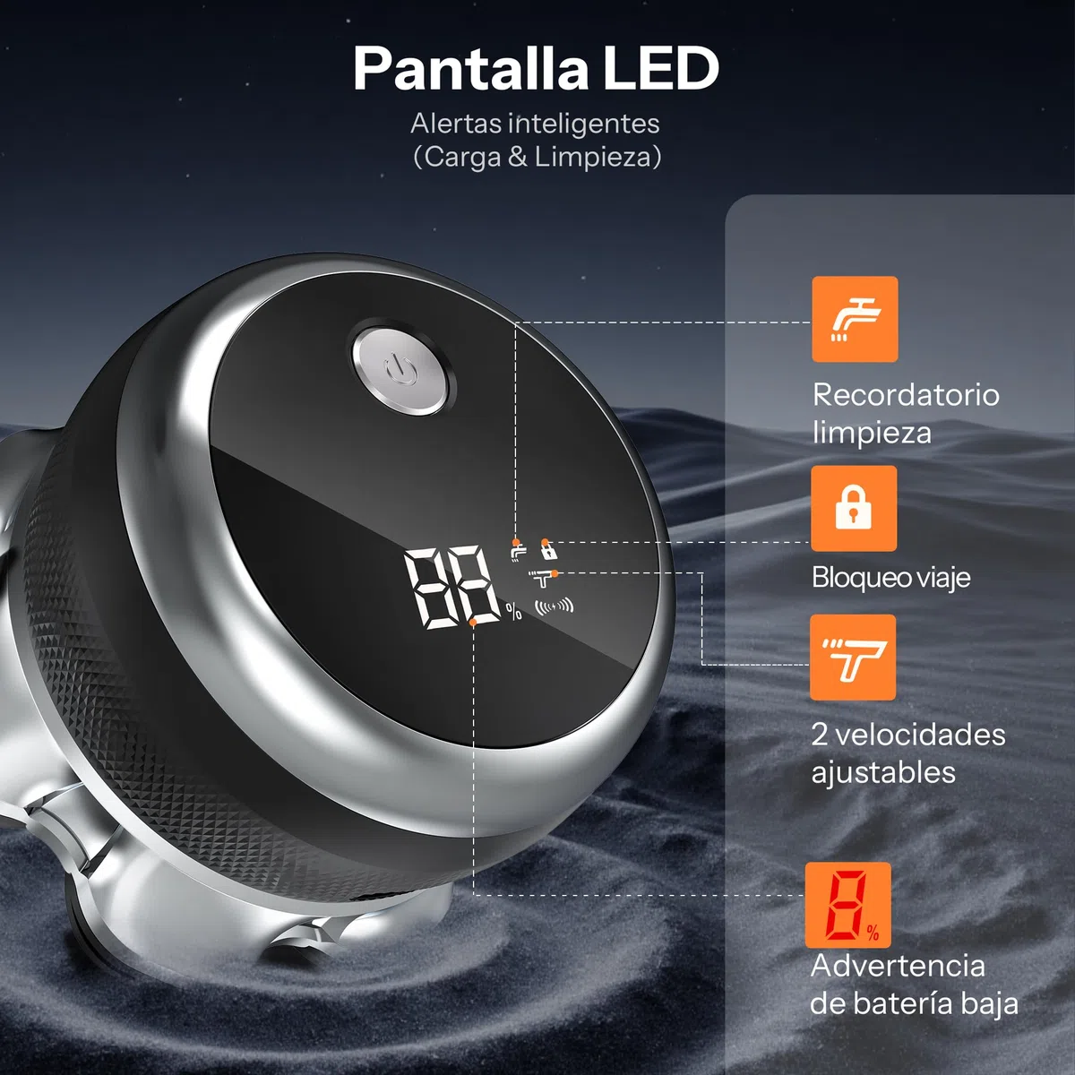Afeitadora Cabeza Hombre, 7D Maquina Afeitar con 2 Velocidades Ajustables, Magnéticos Maquinilla Afeitadora electrica hombre en Seco y Húmedo con Pantalla LED