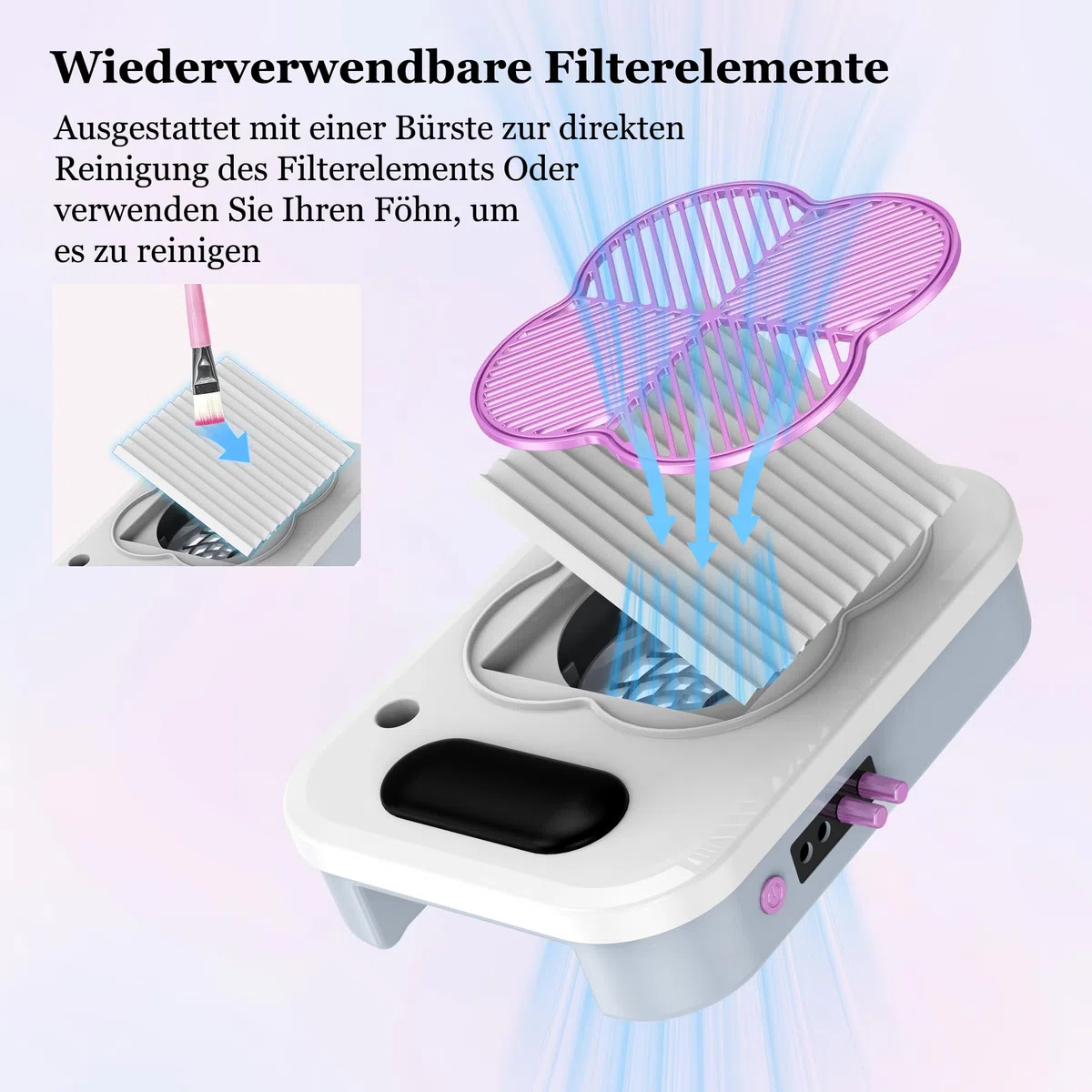 Aspirador de uñas 3 en 1 con lima de uñas eléctrica y lámpara UV LED: aspiradora de uñas ajustable con 3400 rpm. Para técnico de uñas acrílicas. Manicura profesional en salón y en casa