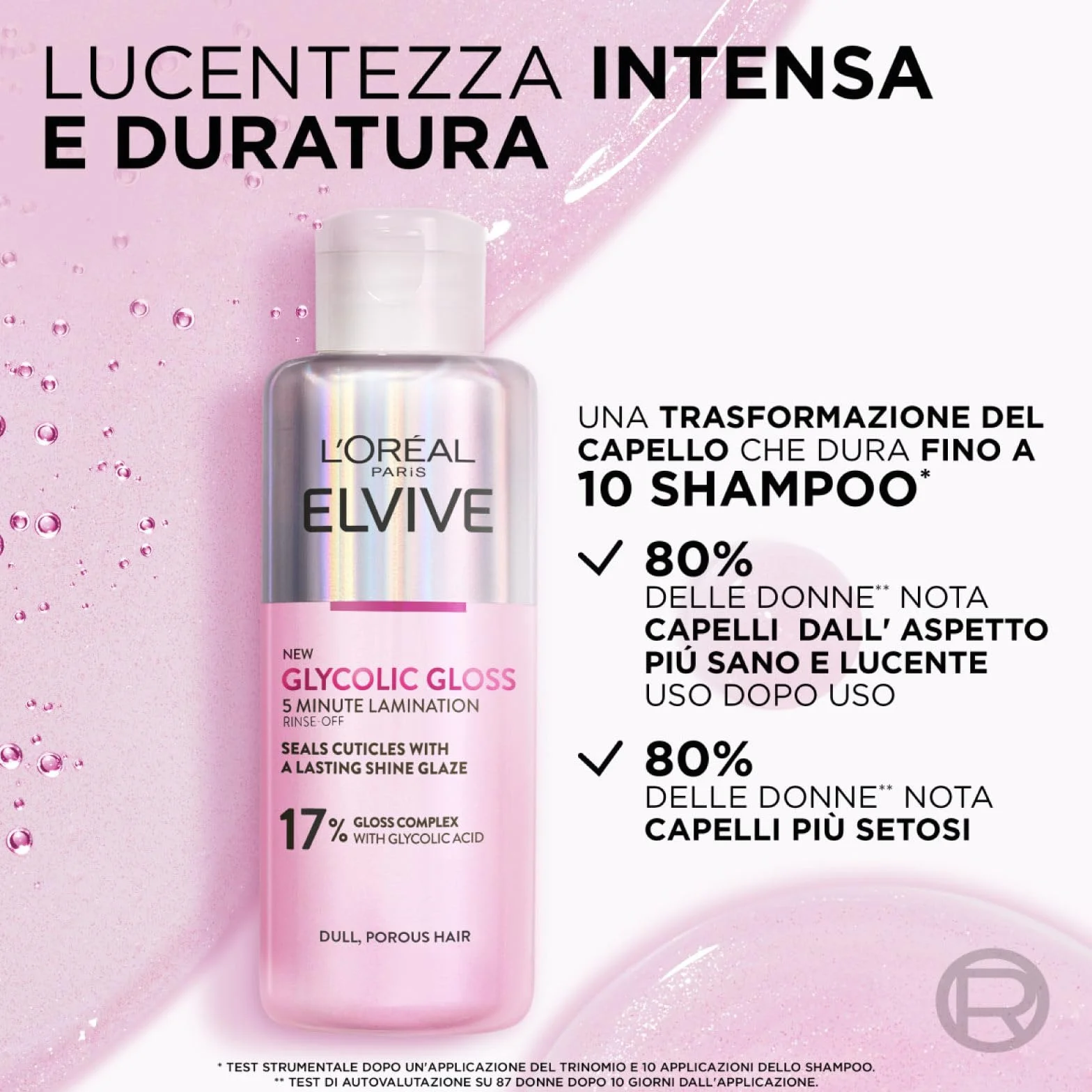L'Oréal Paris Elvive Glycolic Gloss Acondicionador 150ml + Champú 200ml + Suero Sin Enjuague 150ml + Tratamiento de Laminación de 5 Minutos 200ml para Cabello Opaco y Poroso - 4 Botellas