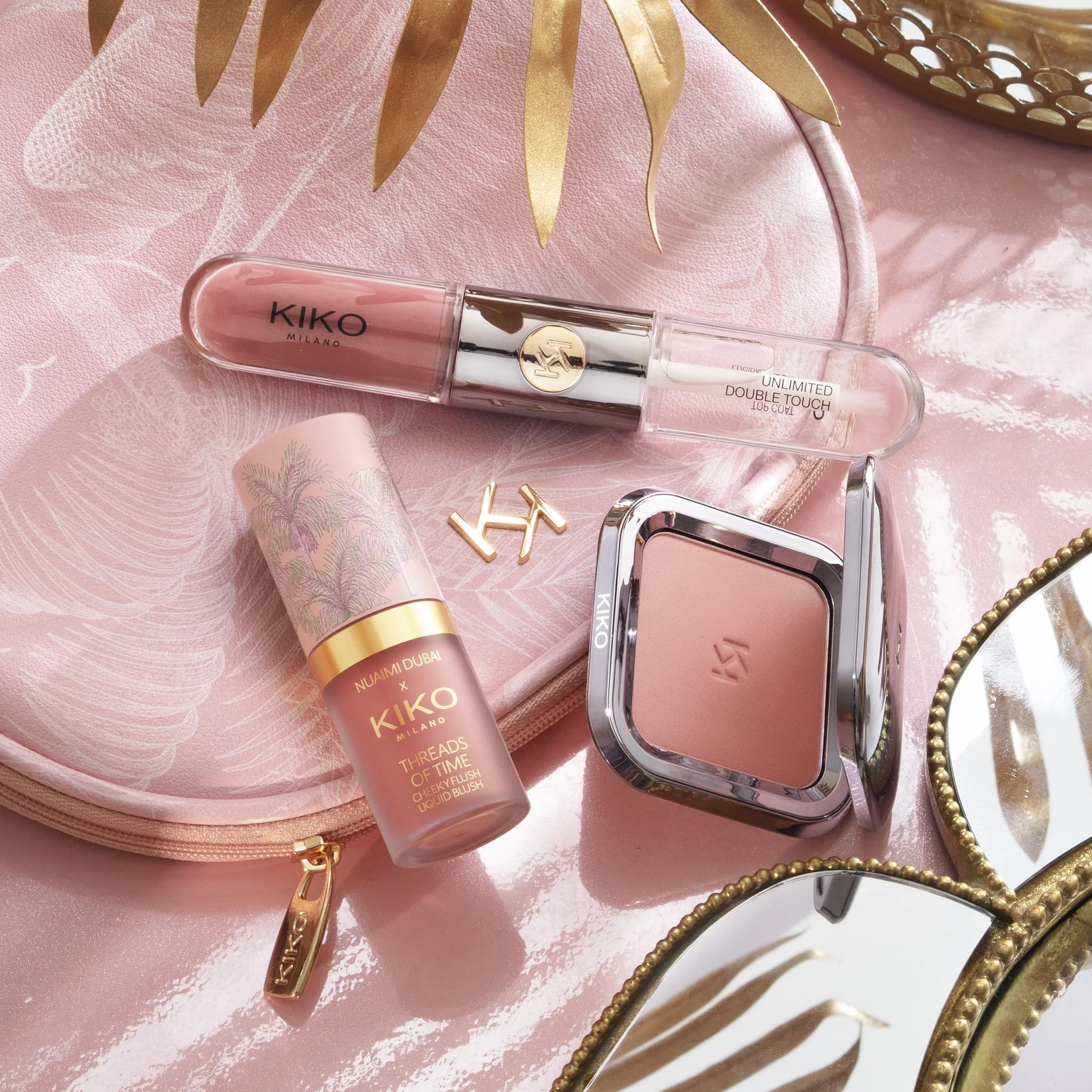KIKO Milano Threads Of Time Lip To Cheek Make Up Kit, Kit De Maquillaje De Regalo: Labial Y Brillo 2 En 1, Colorete Líquido Y Colorete En Polvo