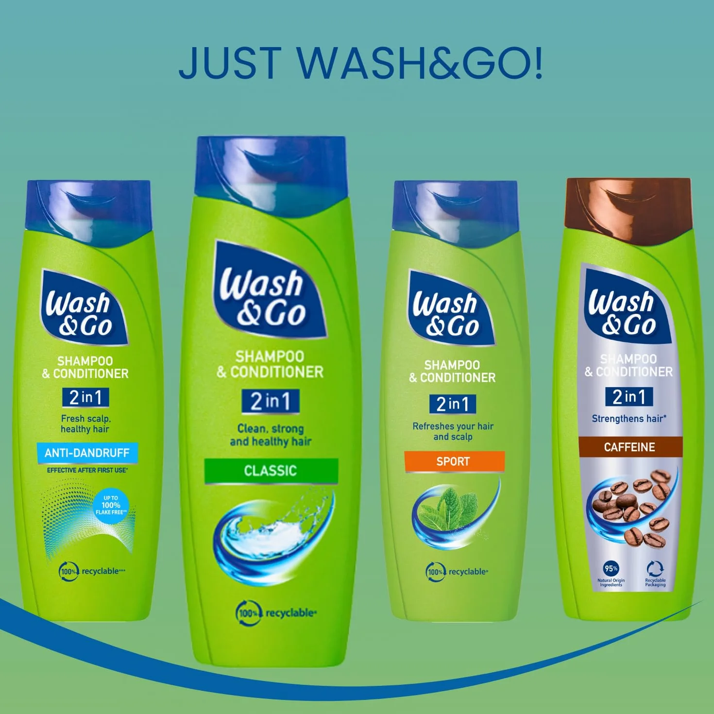 Wash & Go 2 en 1 Champú y Acondicionador Anticaspa, Paquete de 9